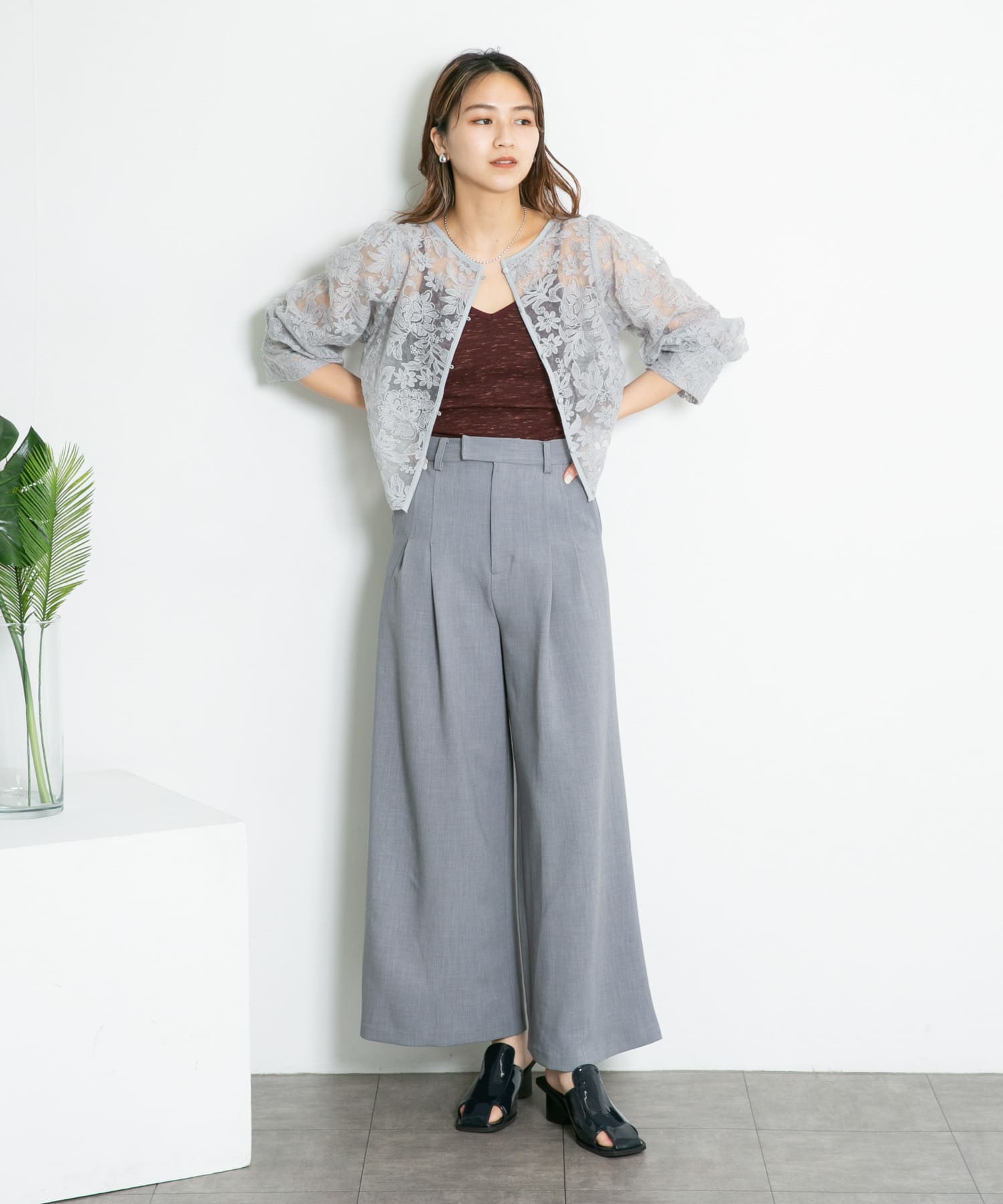 メランジクロップドキャミソール BURGUNDY 36