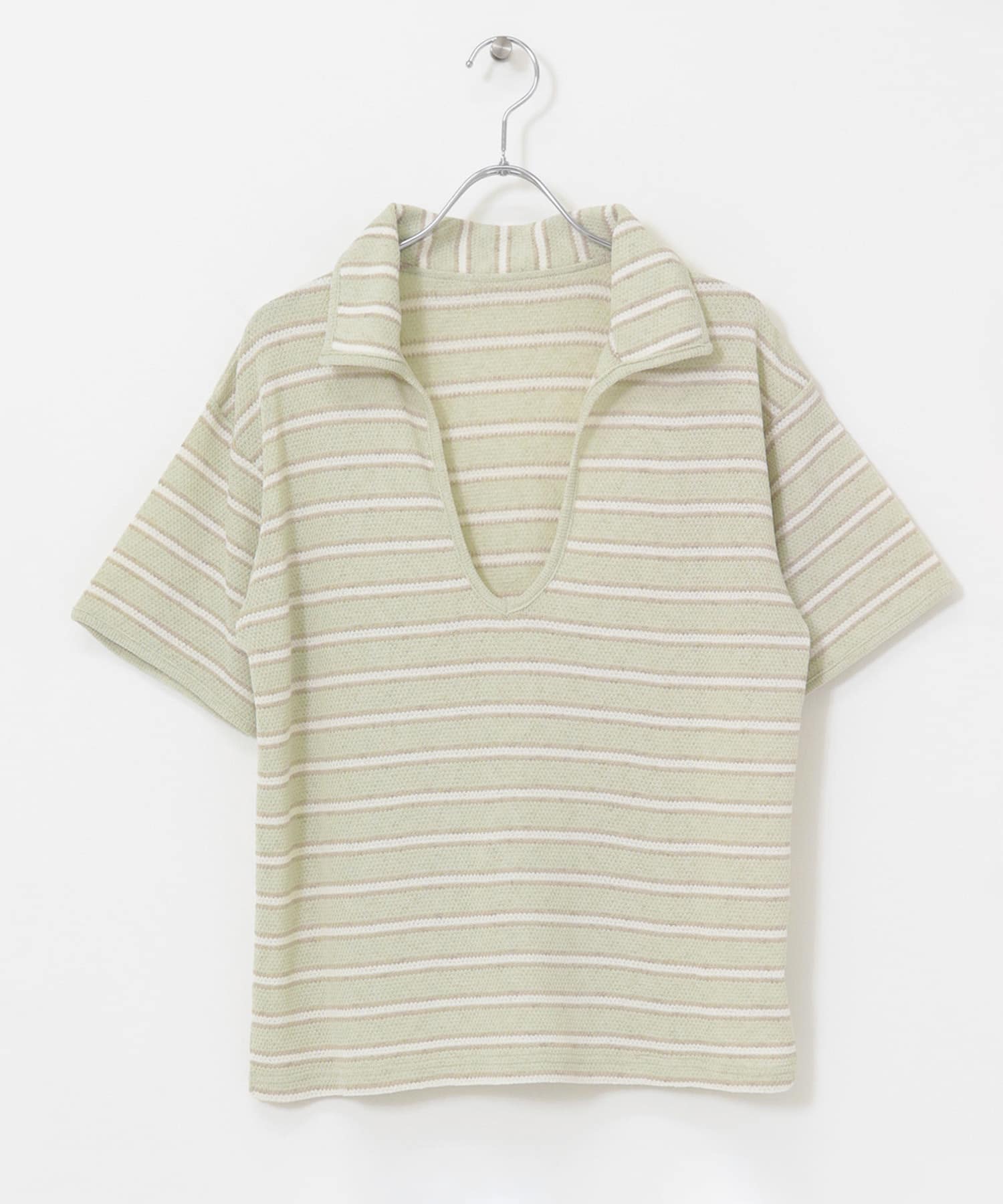 Vネックボーダープルオーバー PALE GREEN one