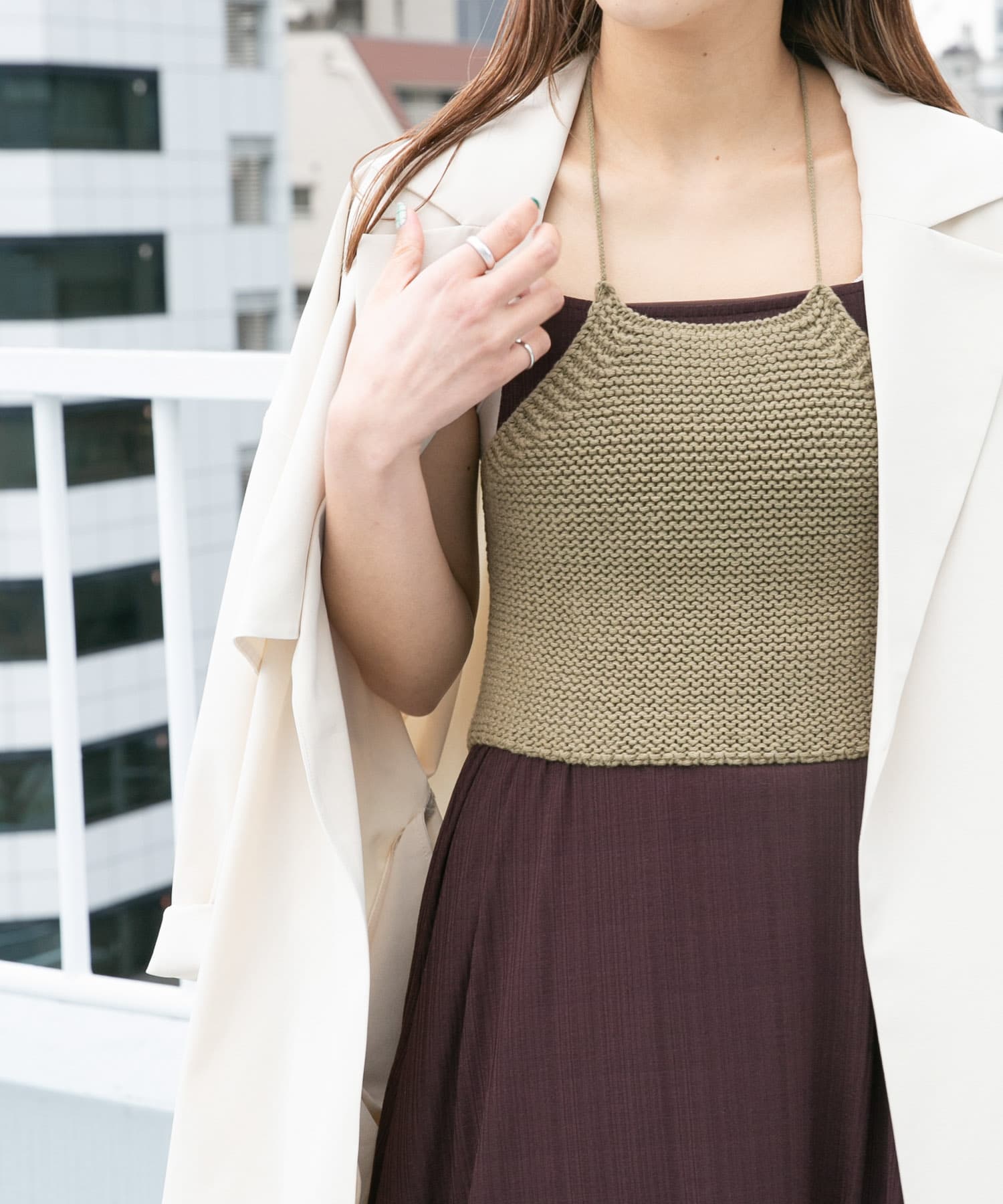ガーター編みホルターニット KHAKI one