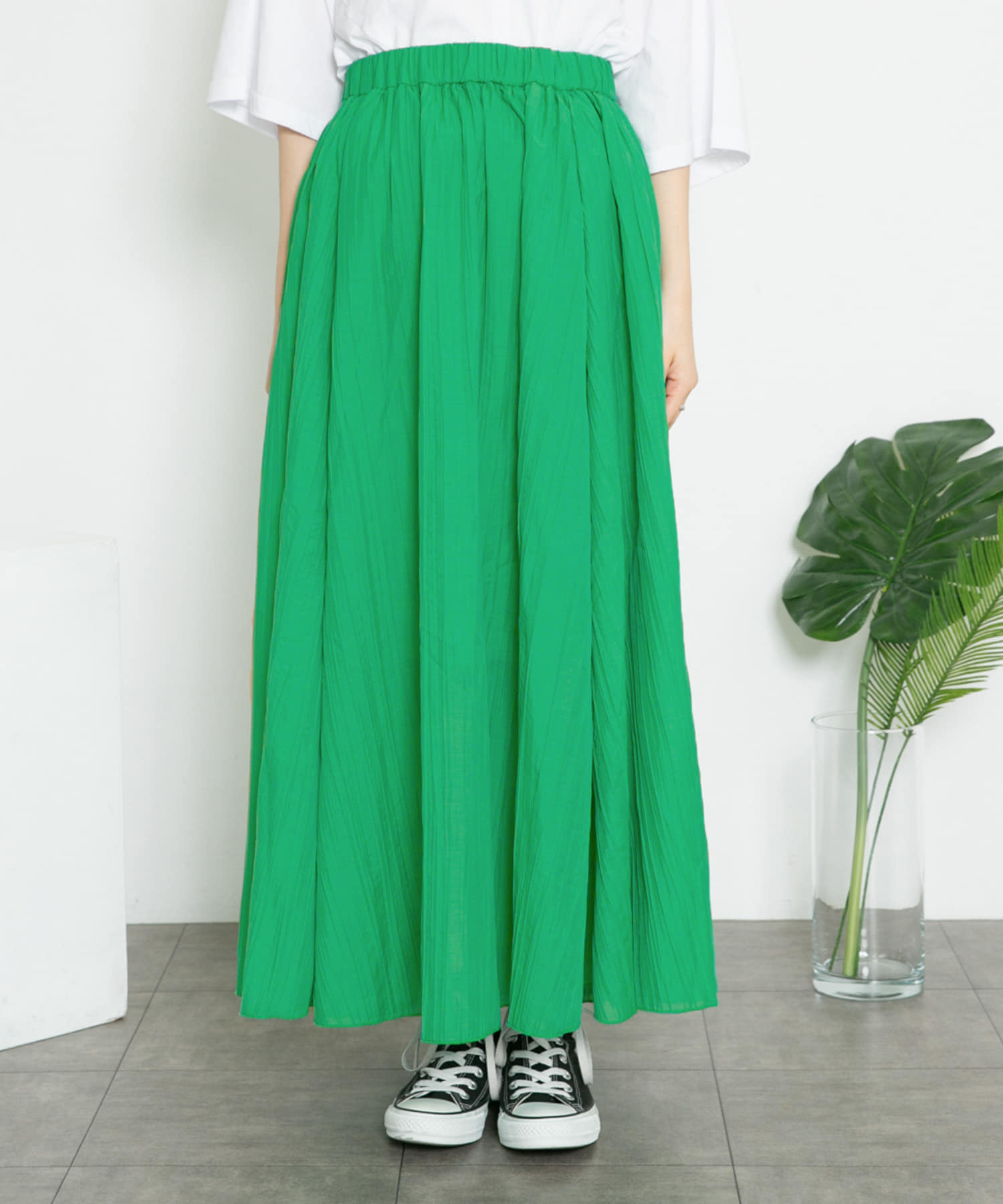 シアーボリュームフレアスカート GREEN one