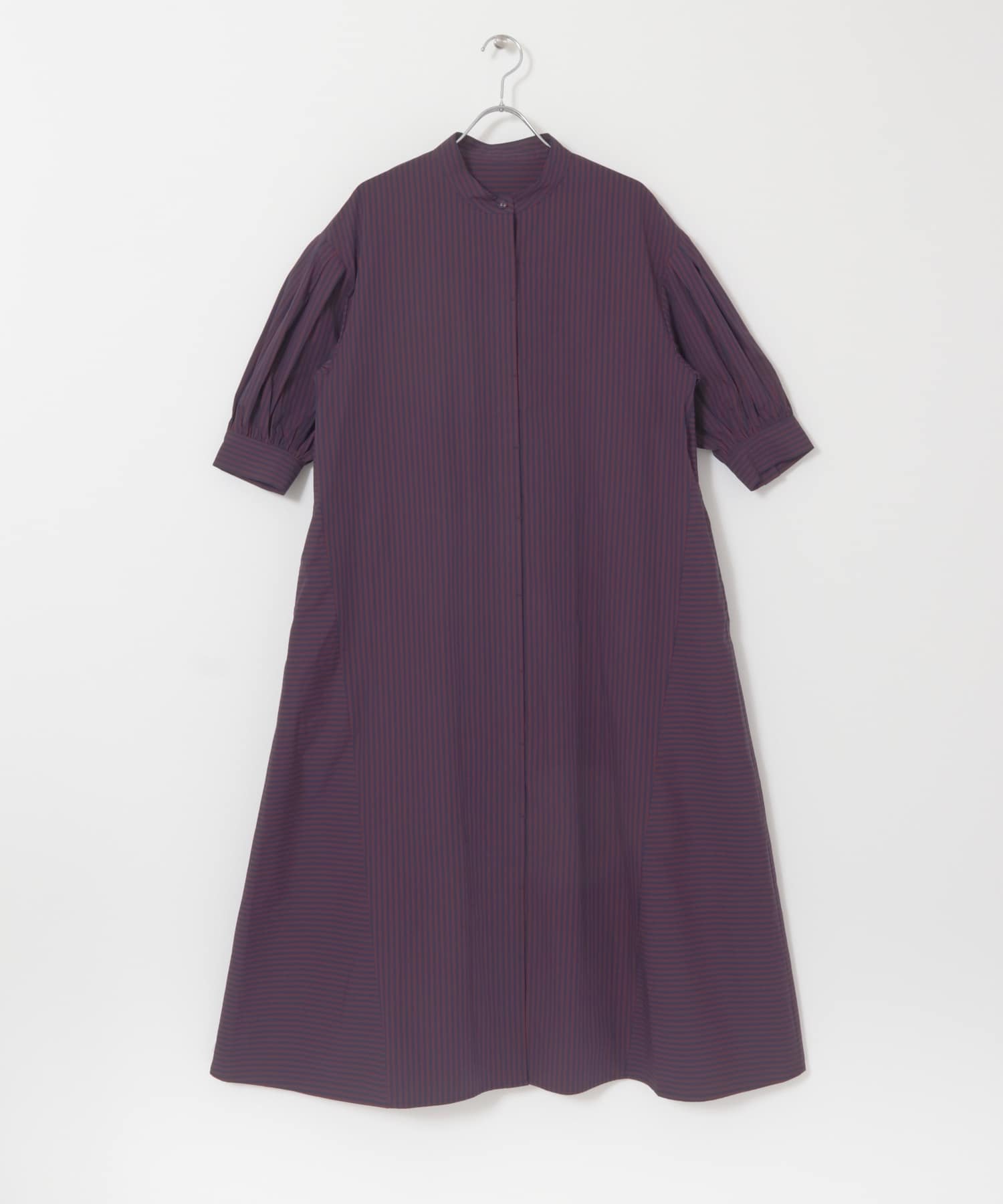 ストライプパフスリーブワンピース BURGUNDY one