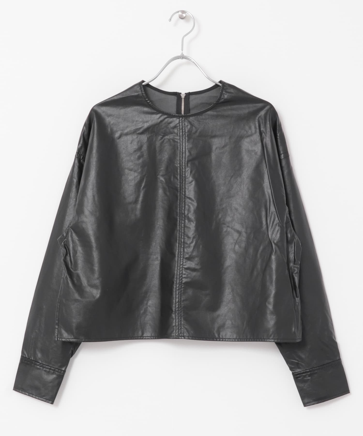 フェイクレザーブラウス BLACK one
