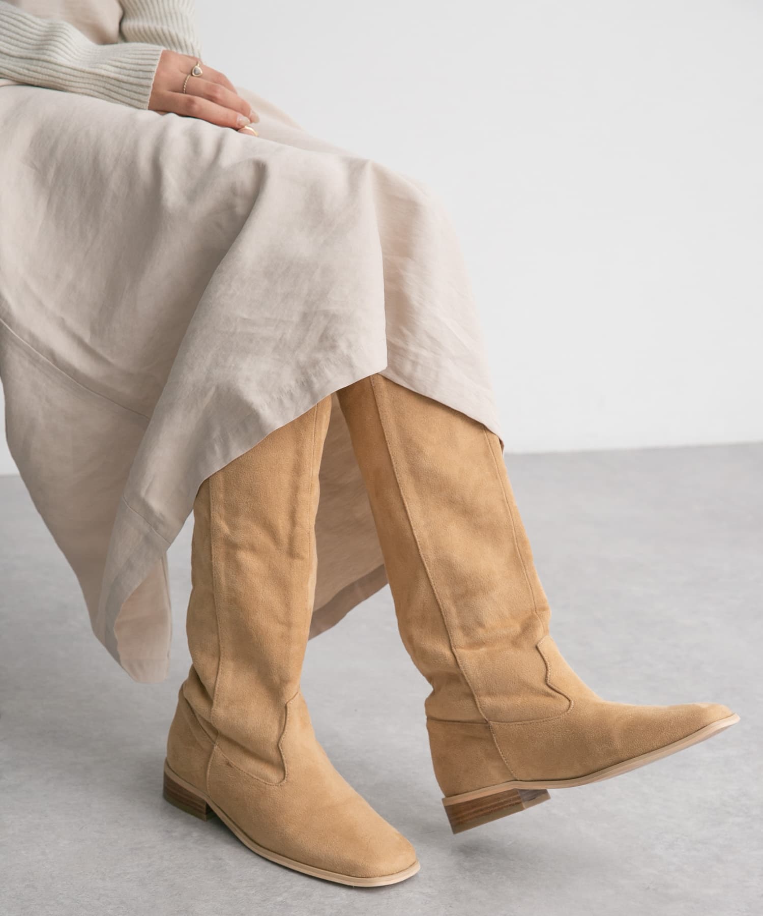 スエードロングブーツ BEIGE 37