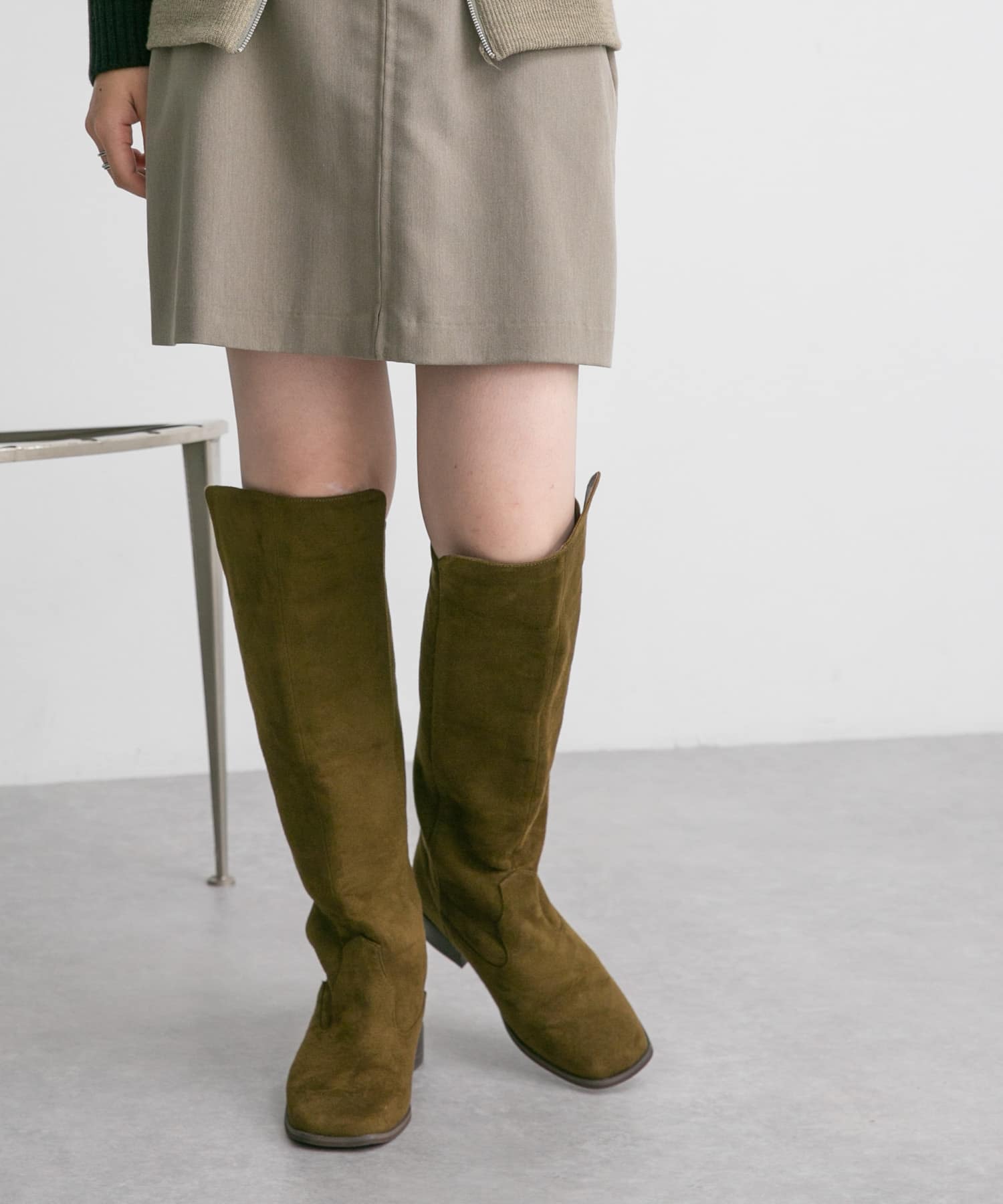 スエードロングブーツ KHAKI 37