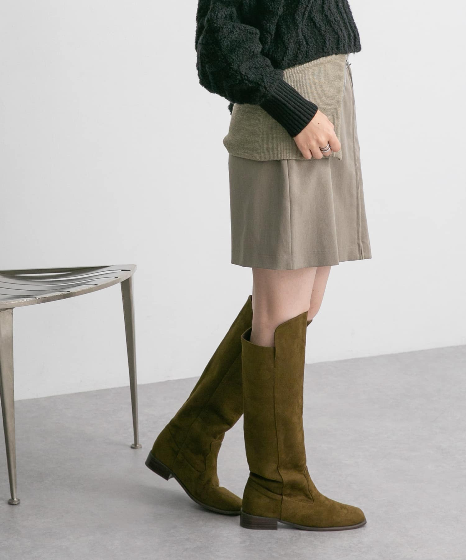 スエードロングブーツ KHAKI 37