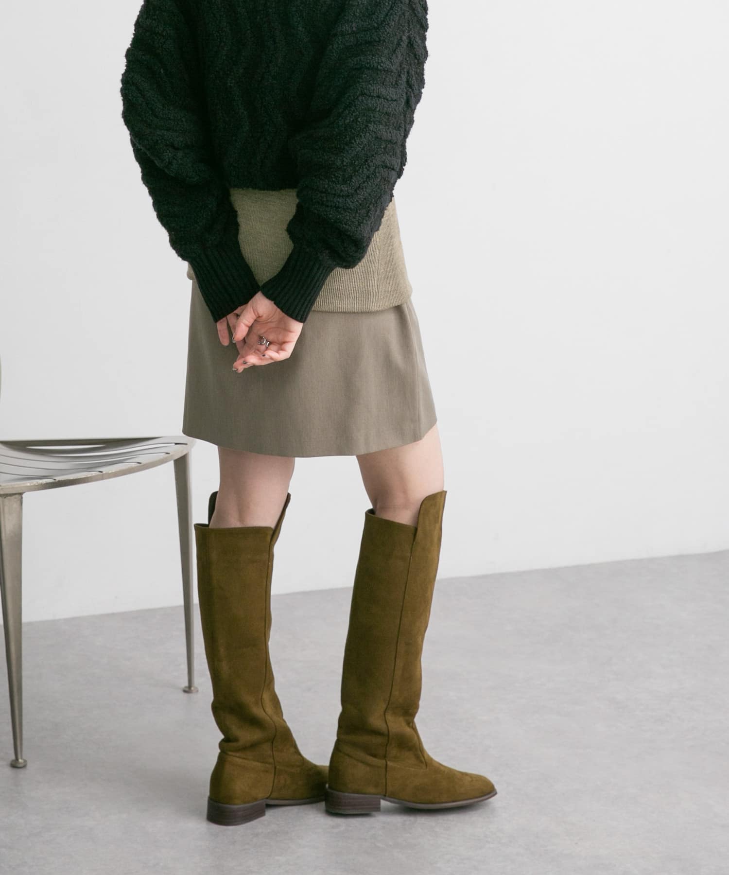 スエードロングブーツ KHAKI 37