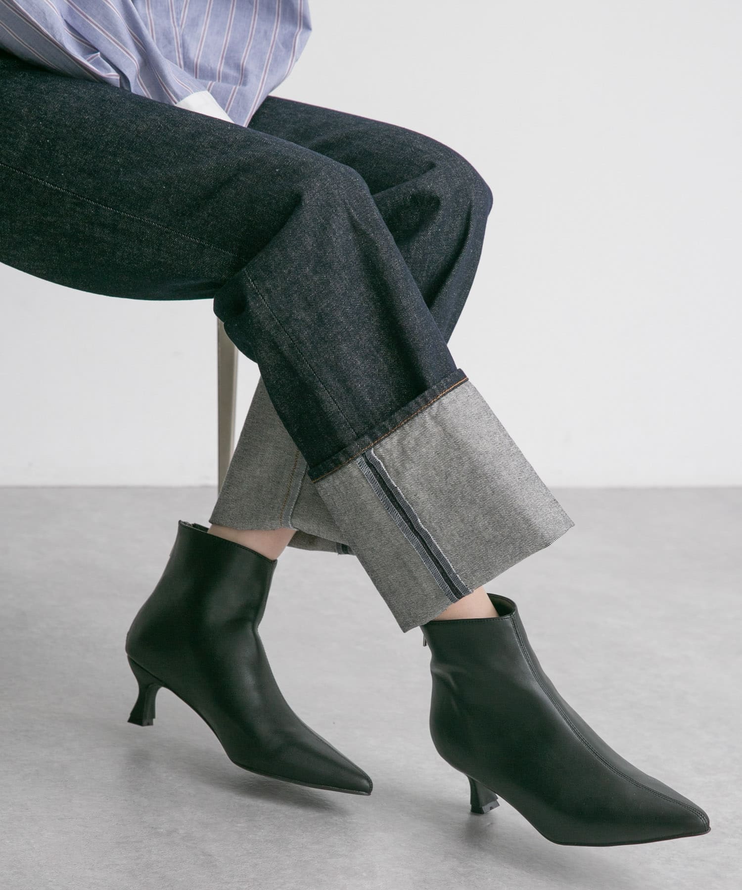 ポインテッドトゥストレッチブーティー BLACK 36