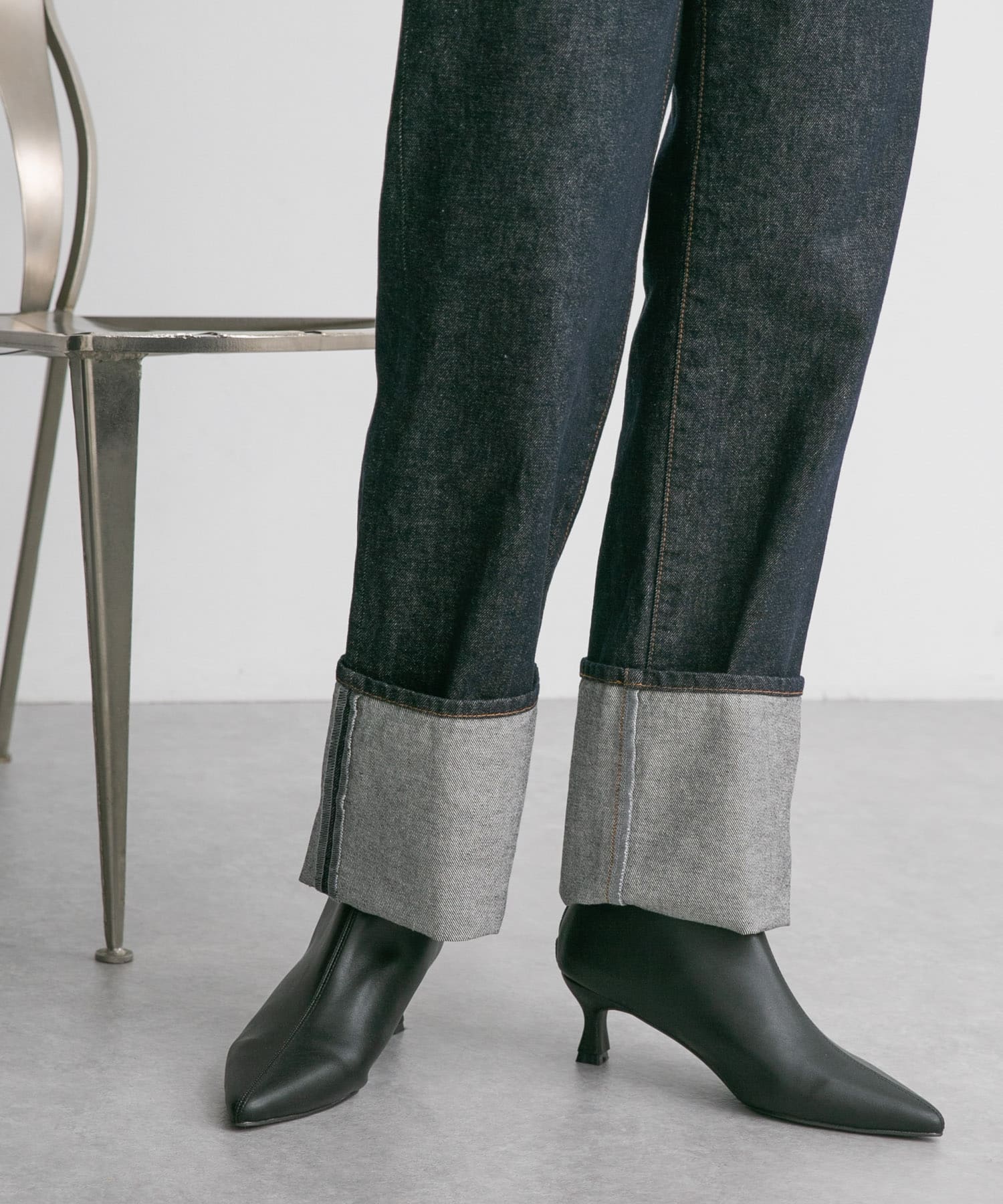 ポインテッドトゥストレッチブーティー BLACK 36