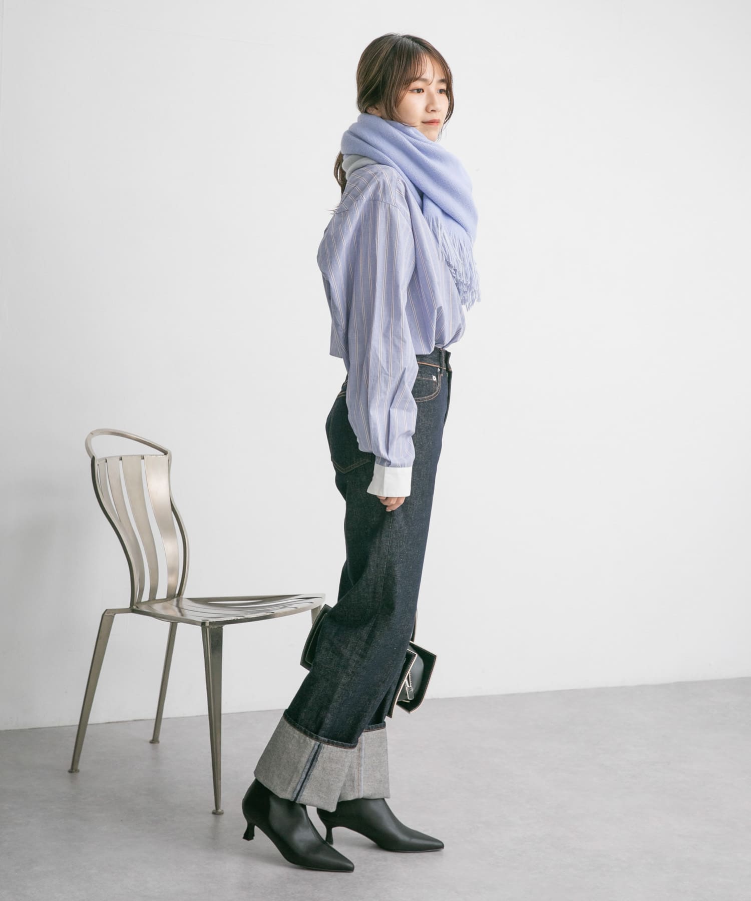 ポインテッドトゥストレッチブーティー BLACK 36