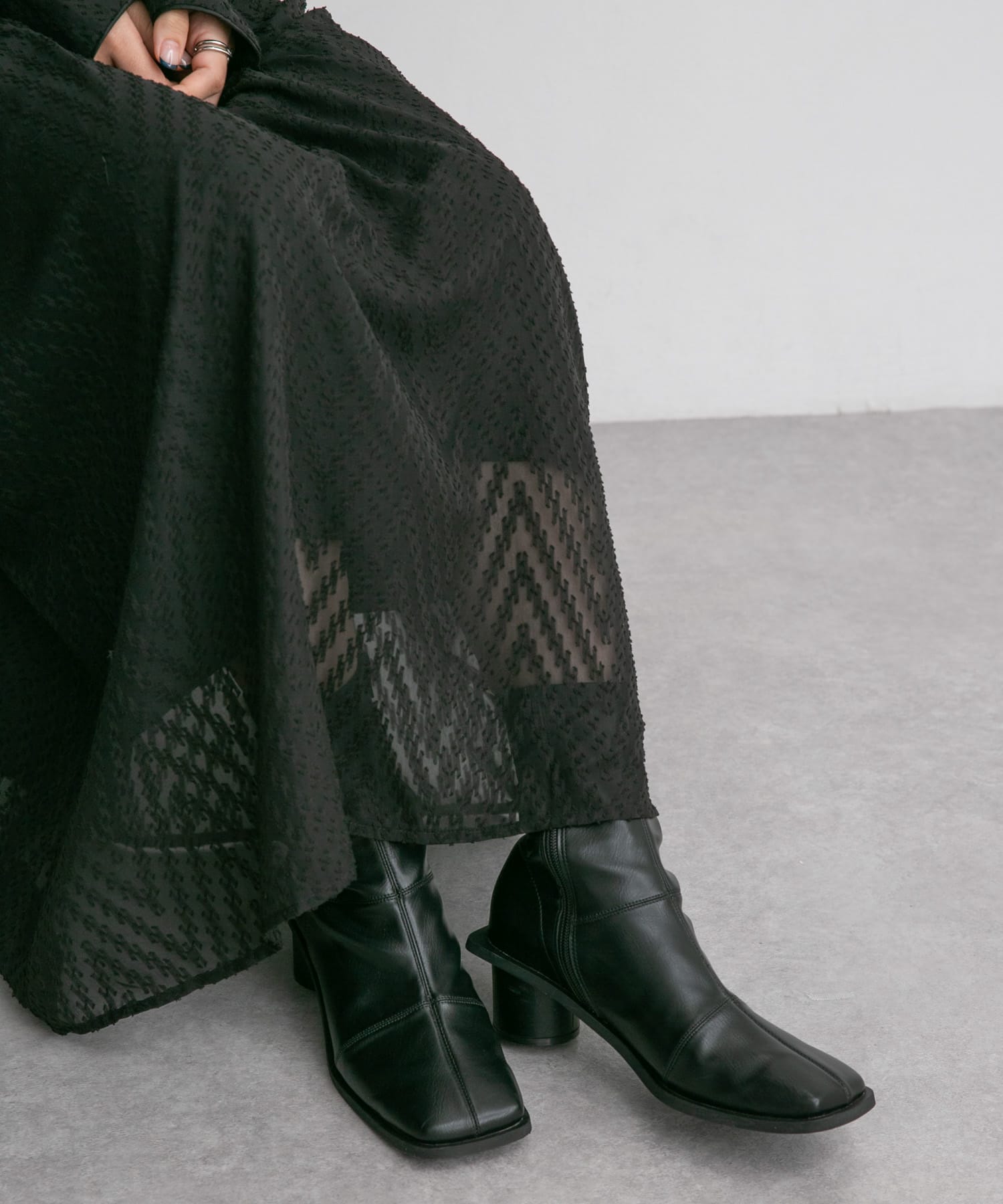 パッチワークストレッチブーツ BLACK 36