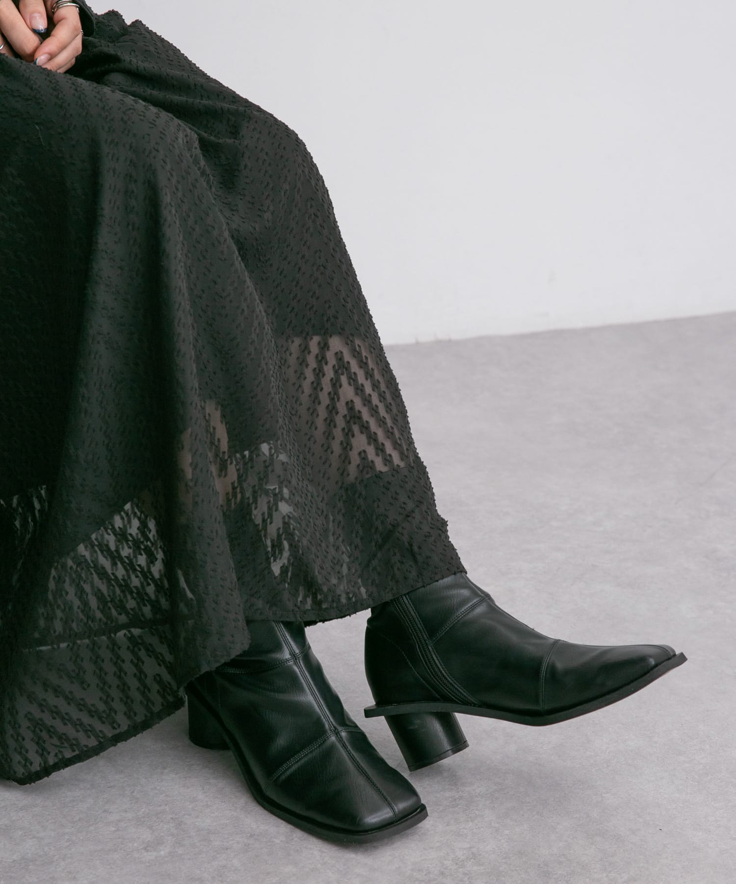 パッチワークストレッチブーツ BLACK 36