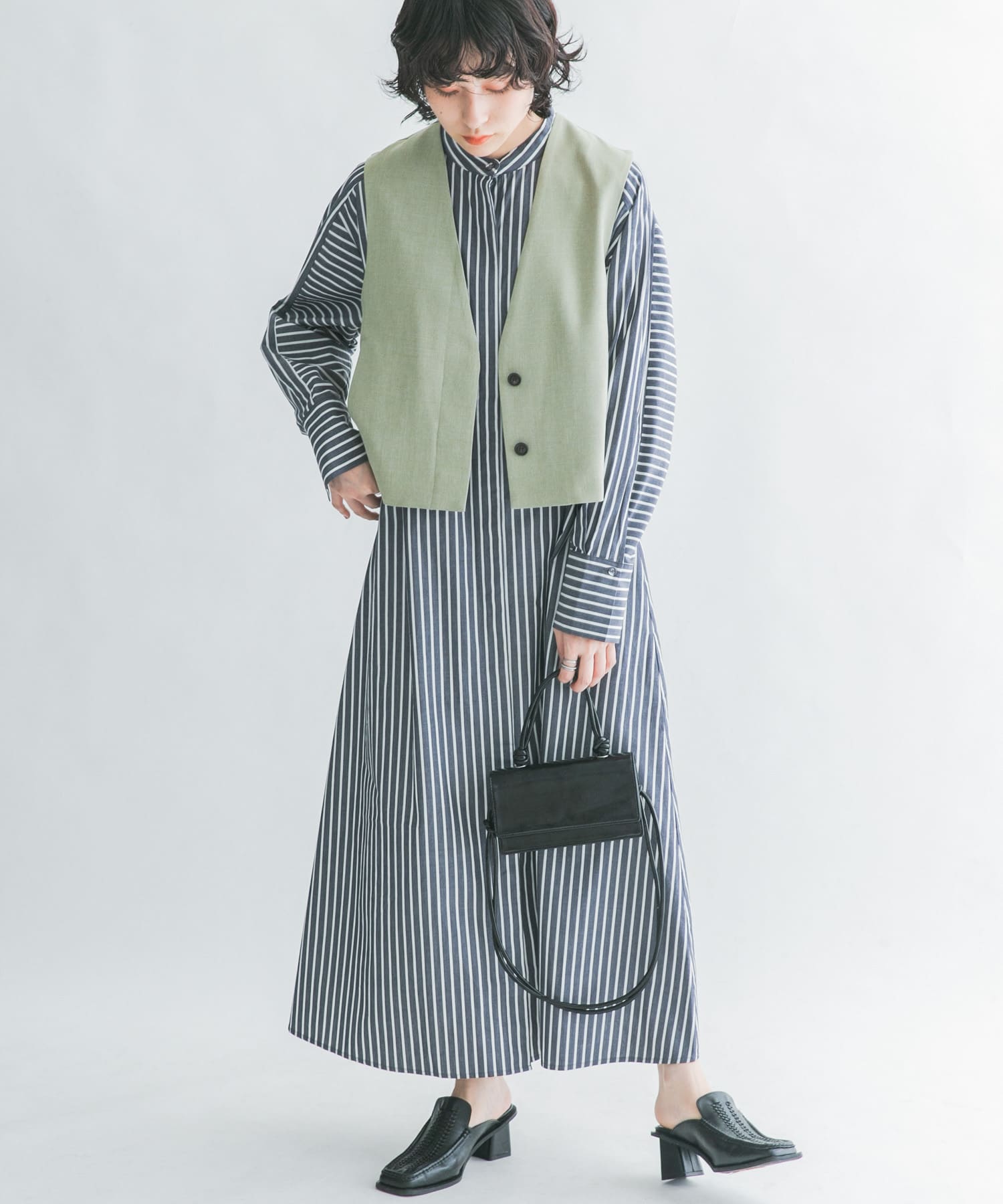 ストライプデザインシャツワンピース