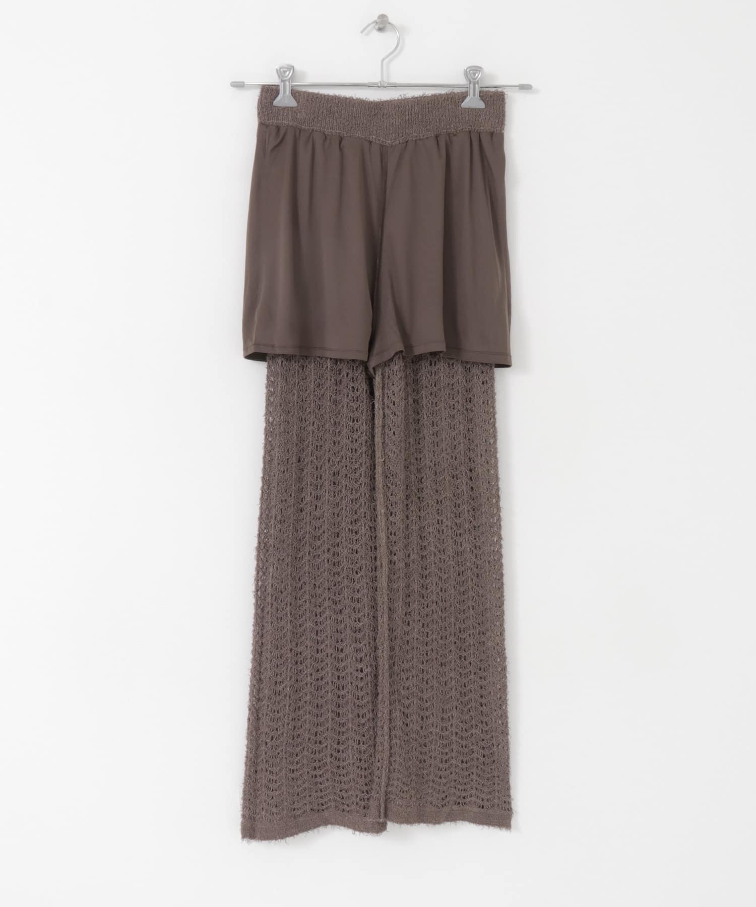 透かし編みニットパンツ BROWN one