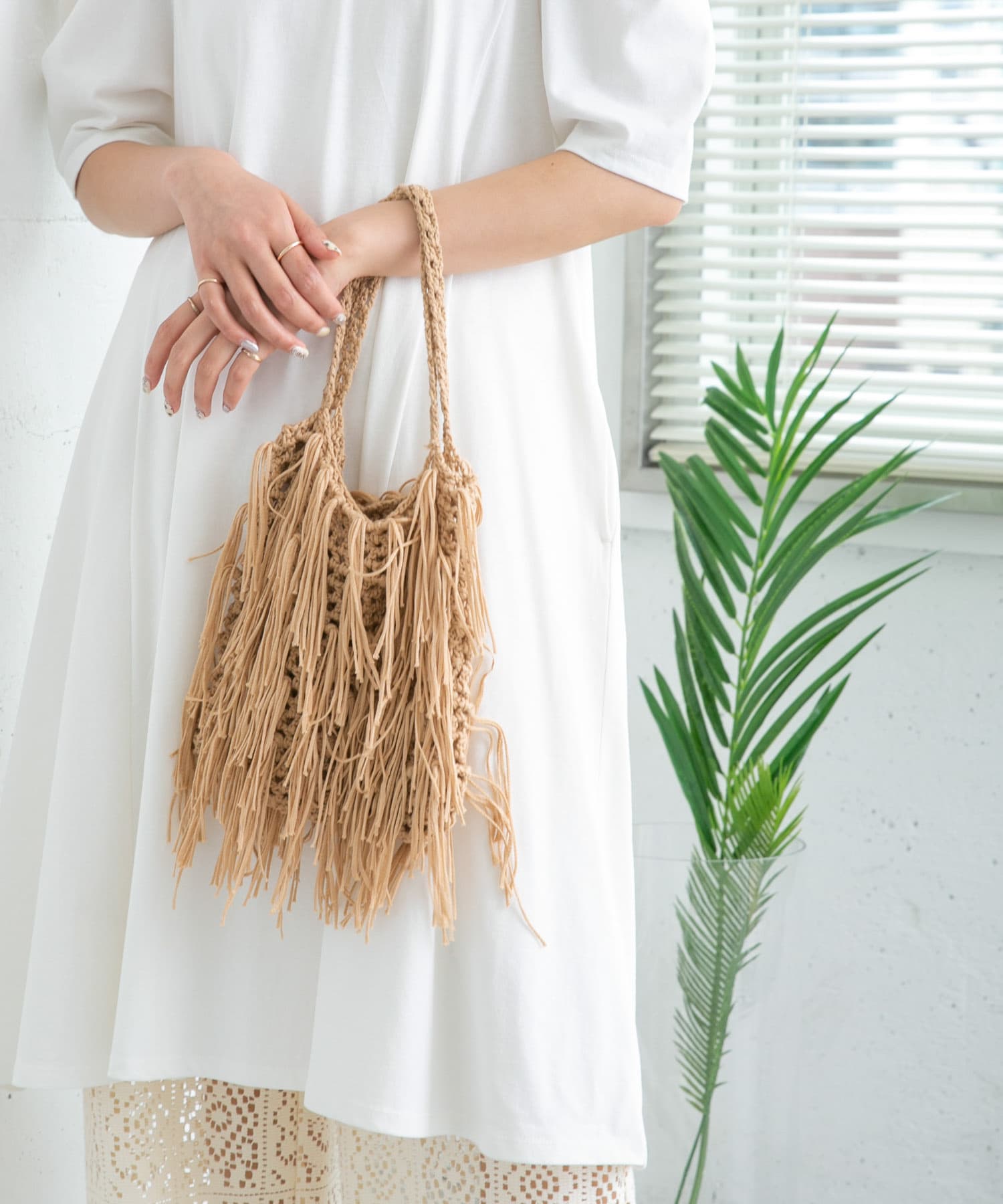 フリンジニットBAG BEIGE one