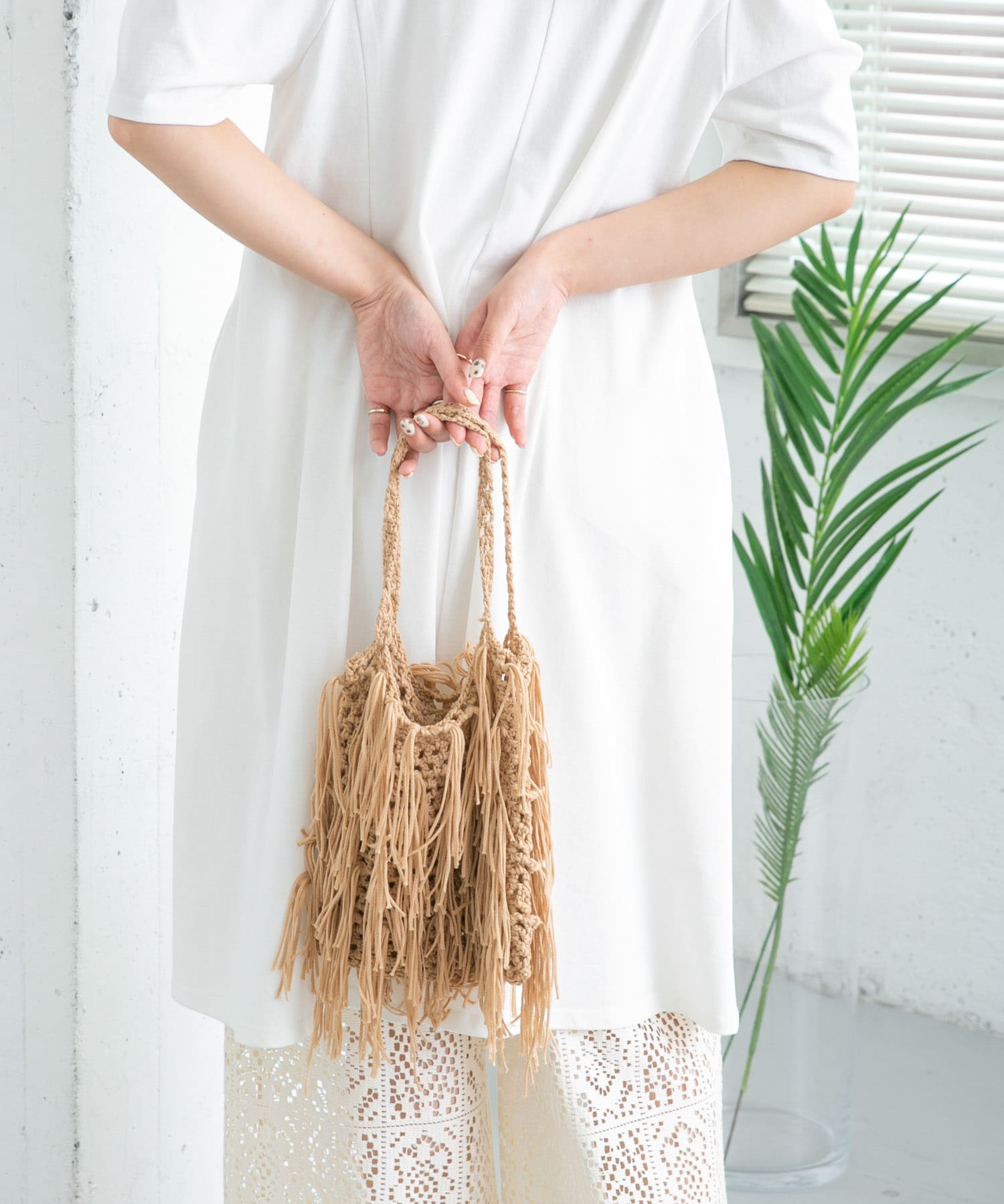 フリンジニットBAG BEIGE one