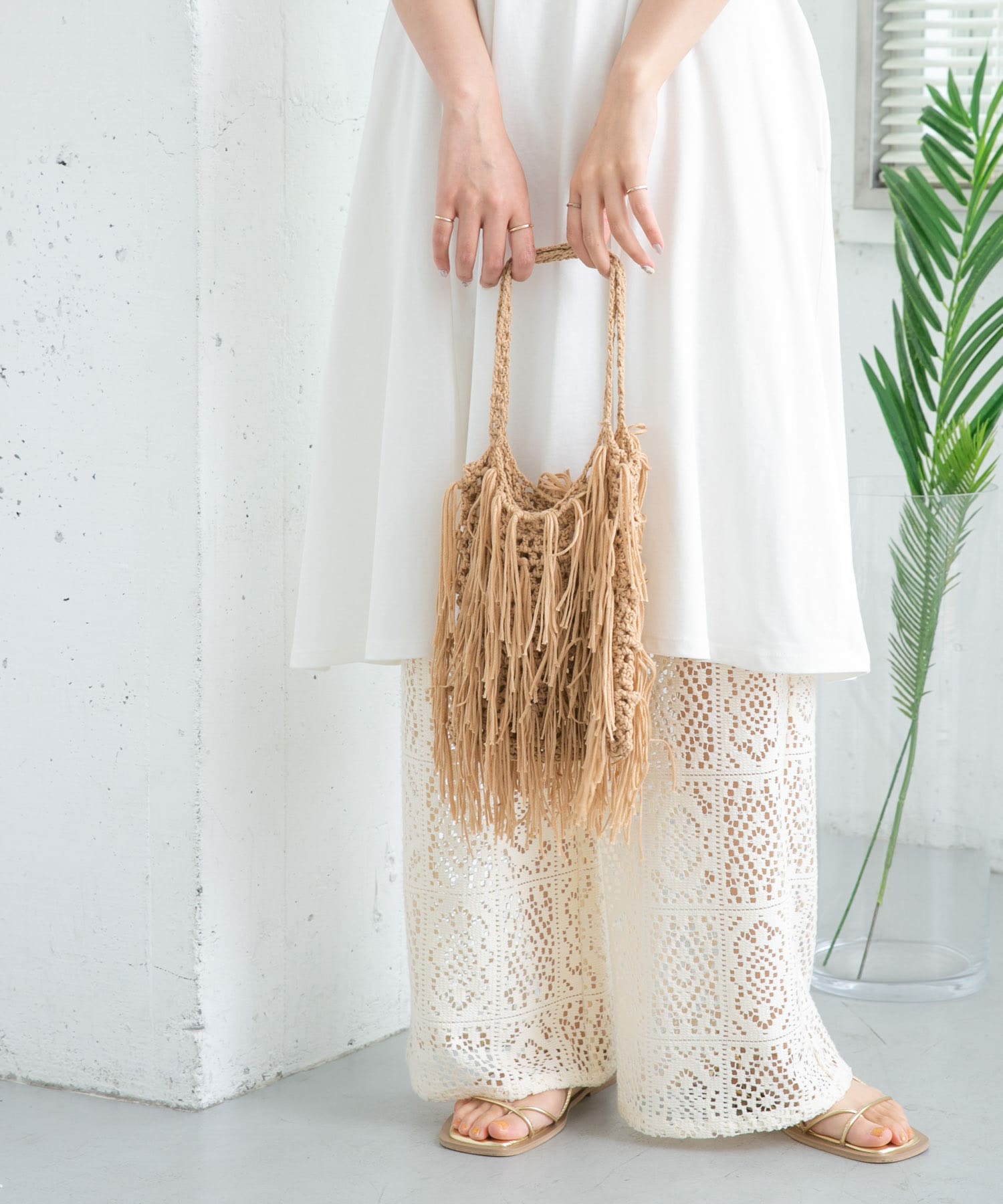 フリンジニットBAG BEIGE one