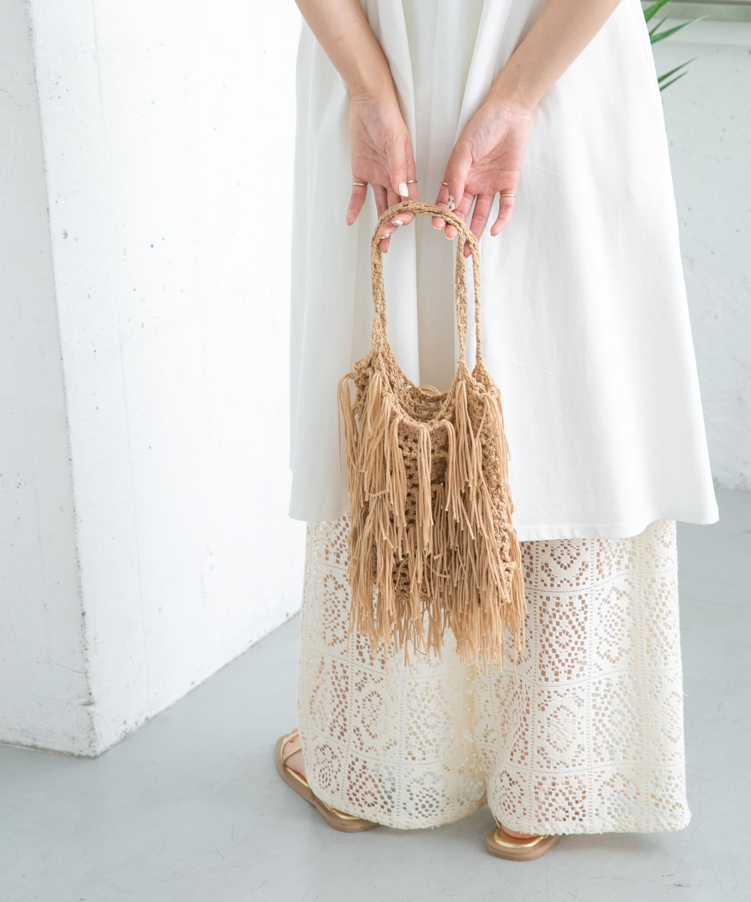 フリンジニットBAG BEIGE one