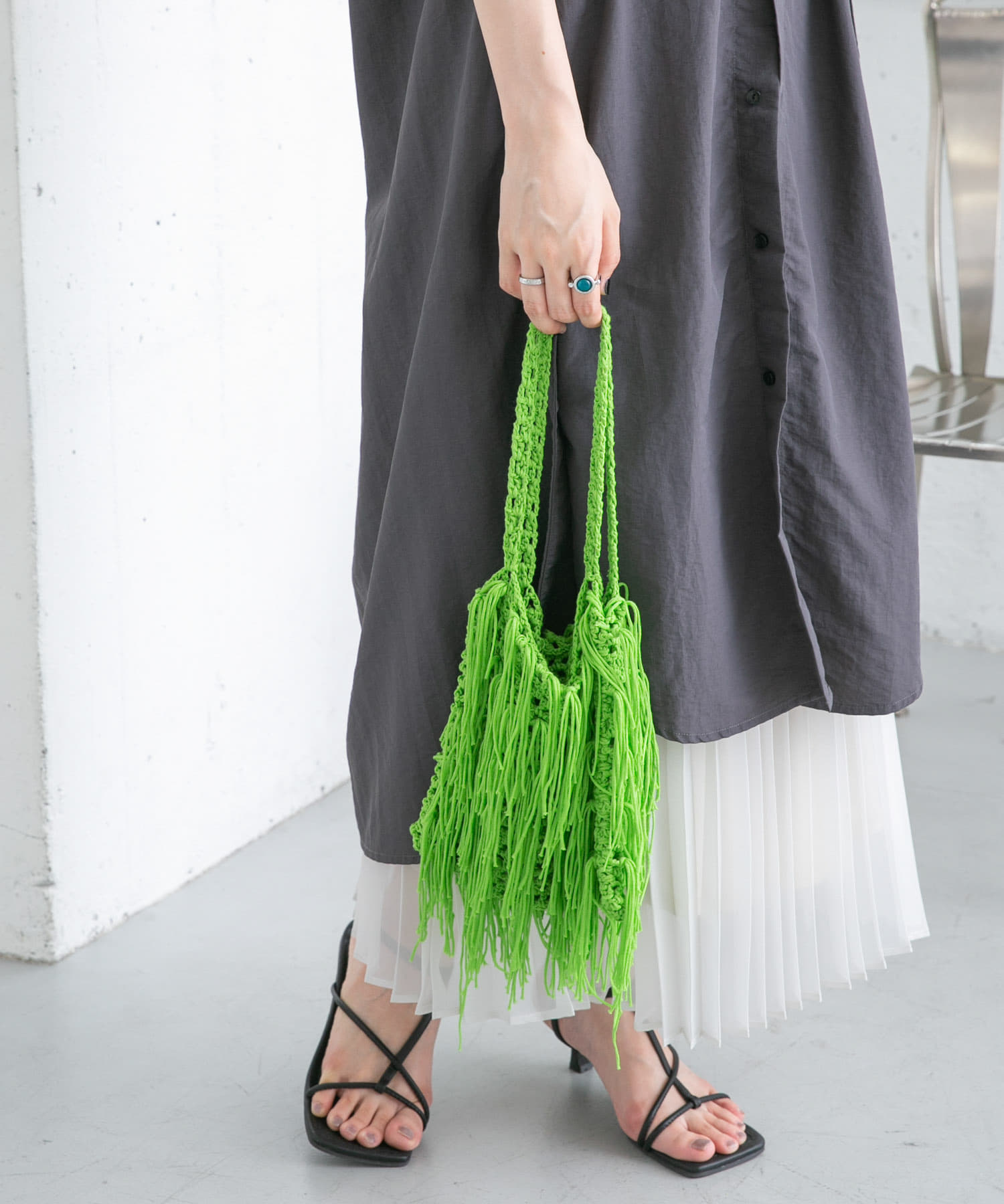 フリンジニットBAG GREEN one