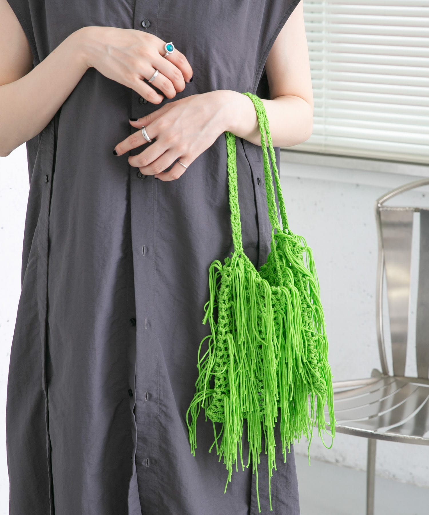 フリンジニットBAG GREEN one
