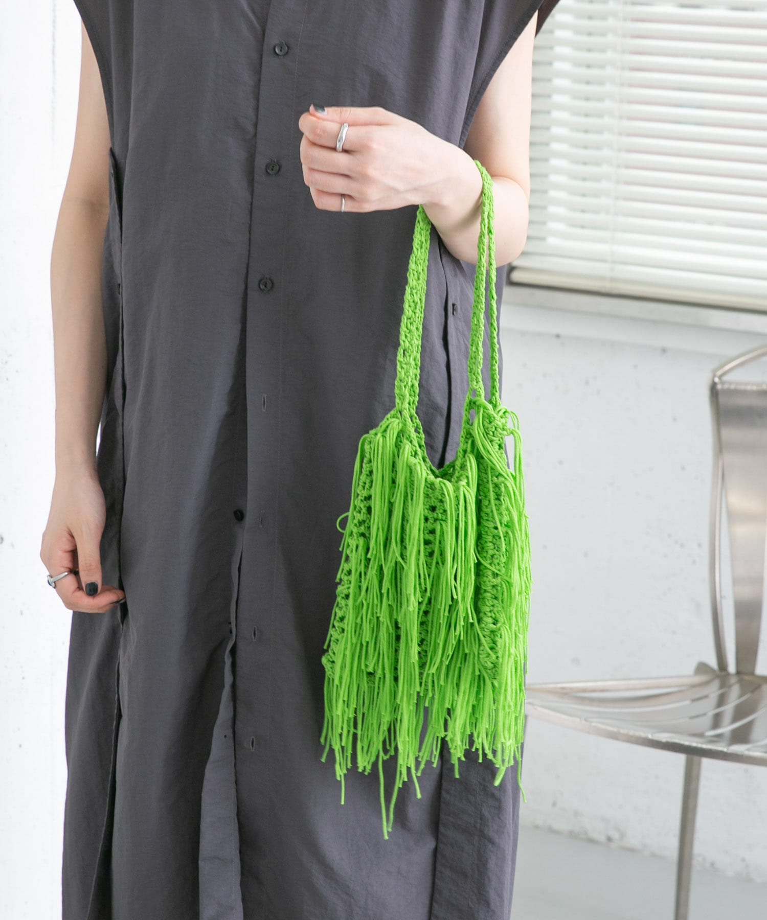 フリンジニットBAG GREEN one