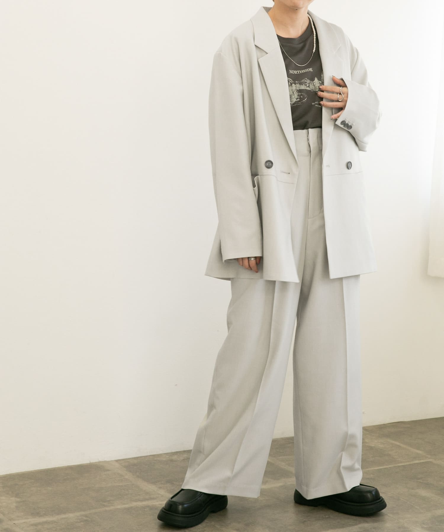 センタープレスハイウエストWIDEパンツ