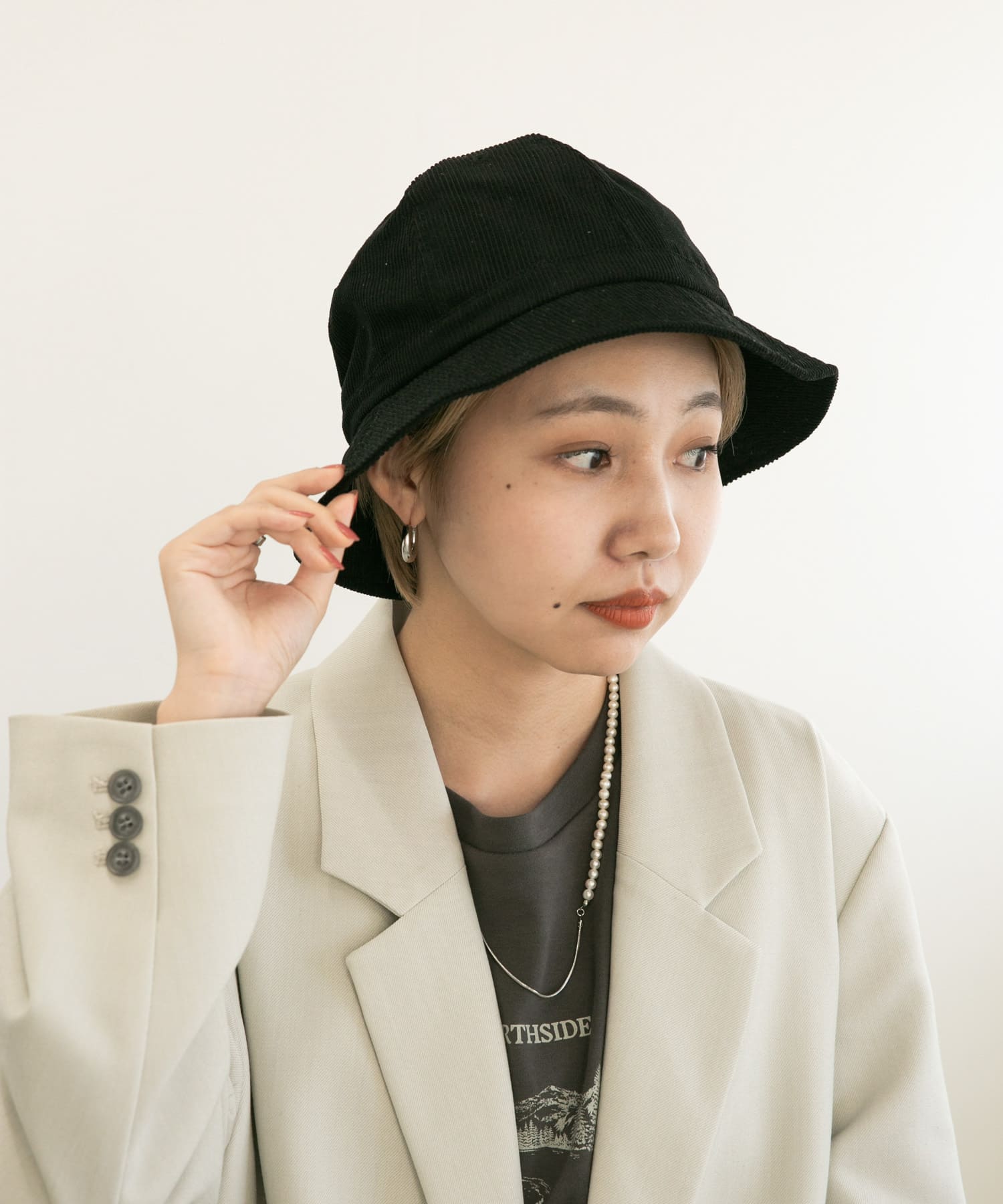 コーデュロイバケットHAT BLACK one