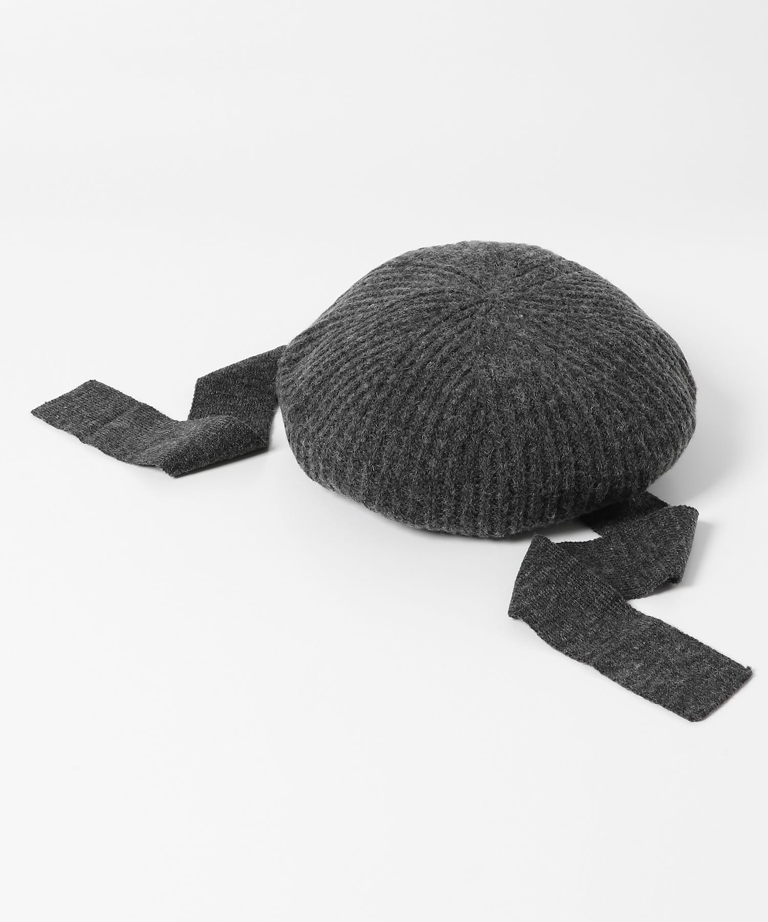 リボン付きニットベレー帽 CHARCOAL one