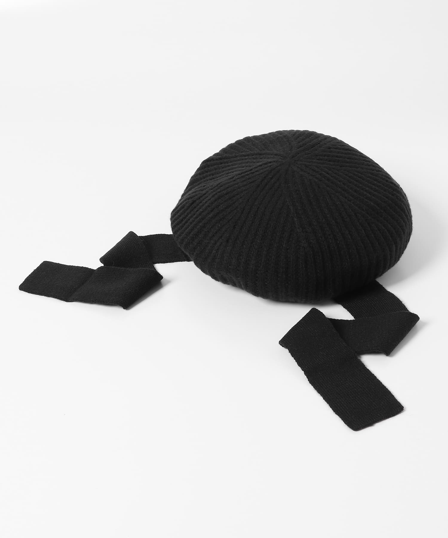 リボン付きニットベレー帽 BLACK one