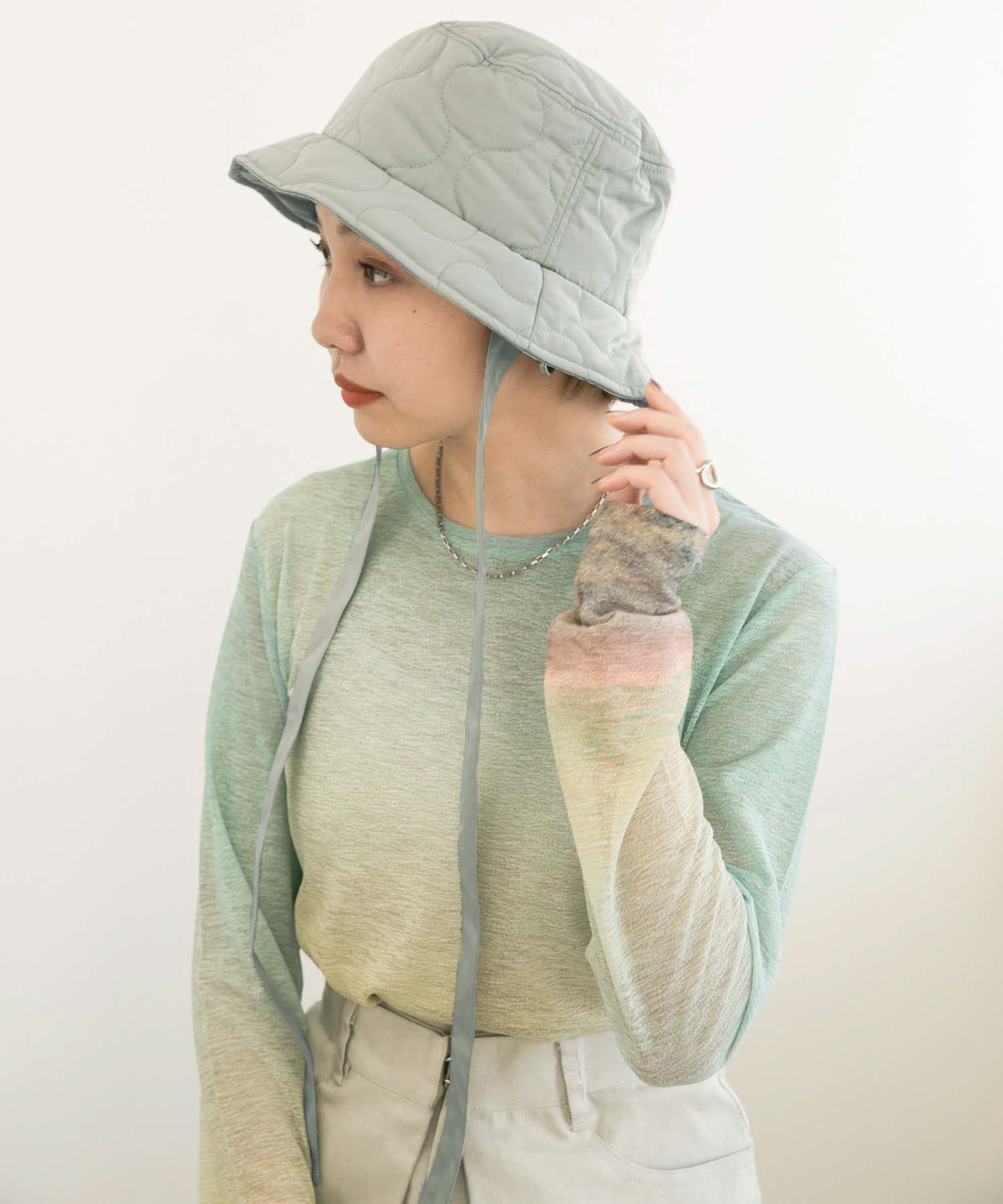 リボン付きキルティングバケットHAT MINT one
