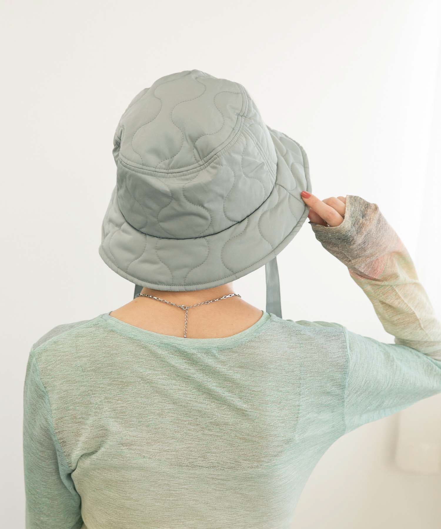 リボン付きキルティングバケットHAT MINT one