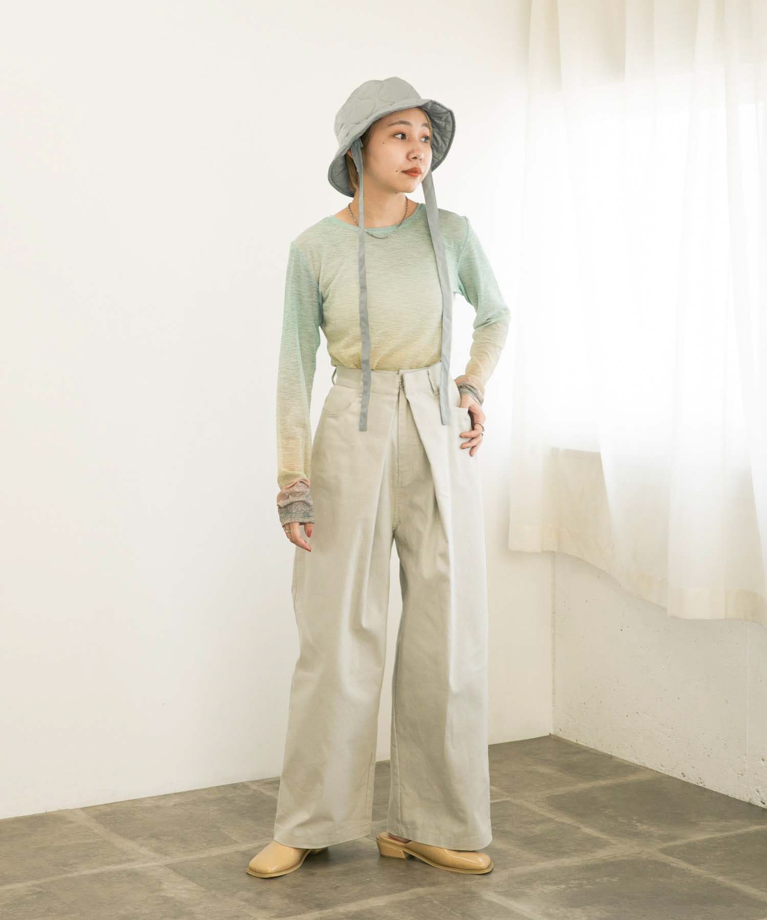 リボン付きキルティングバケットHAT MINT one