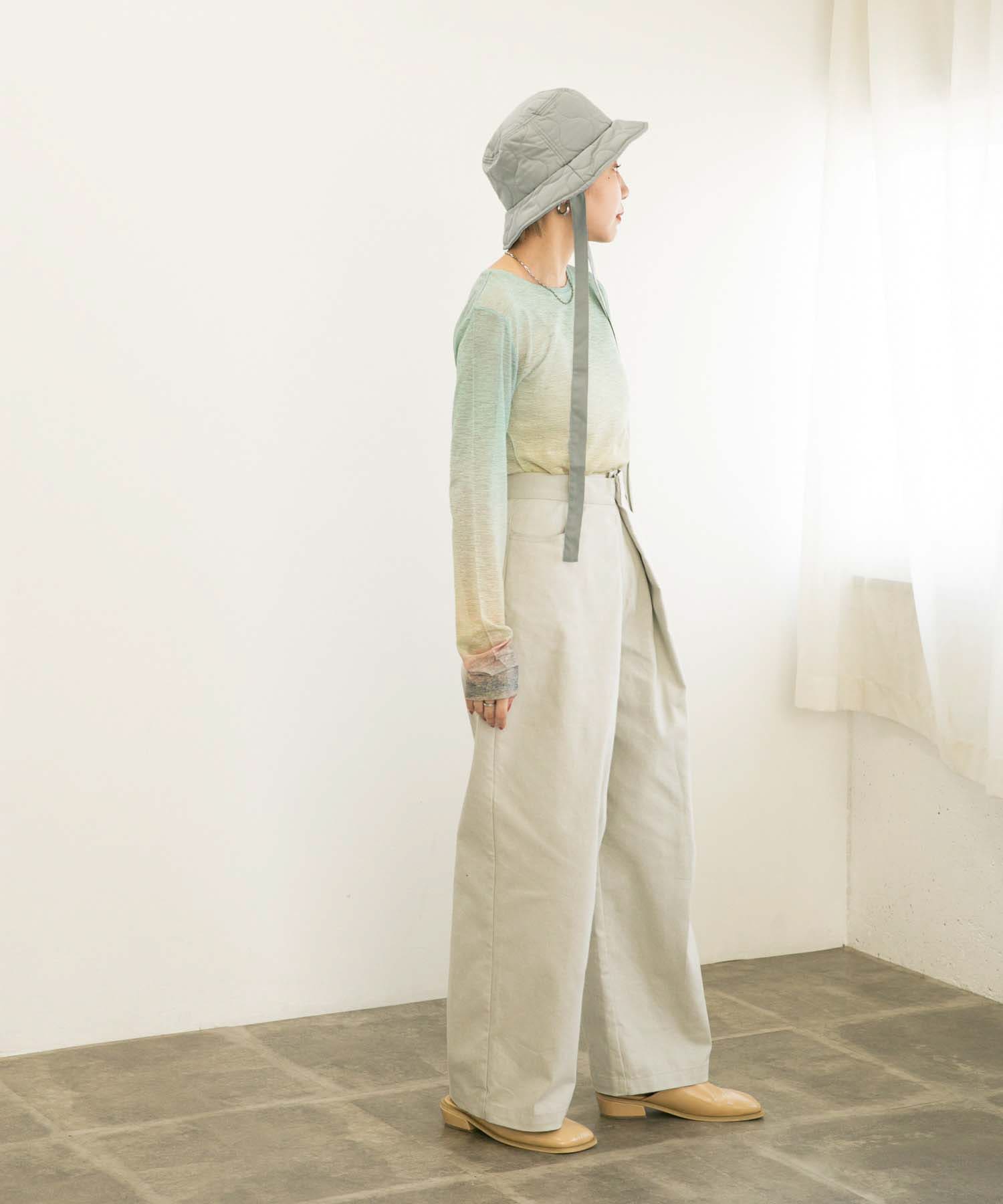リボン付きキルティングバケットHAT MINT one