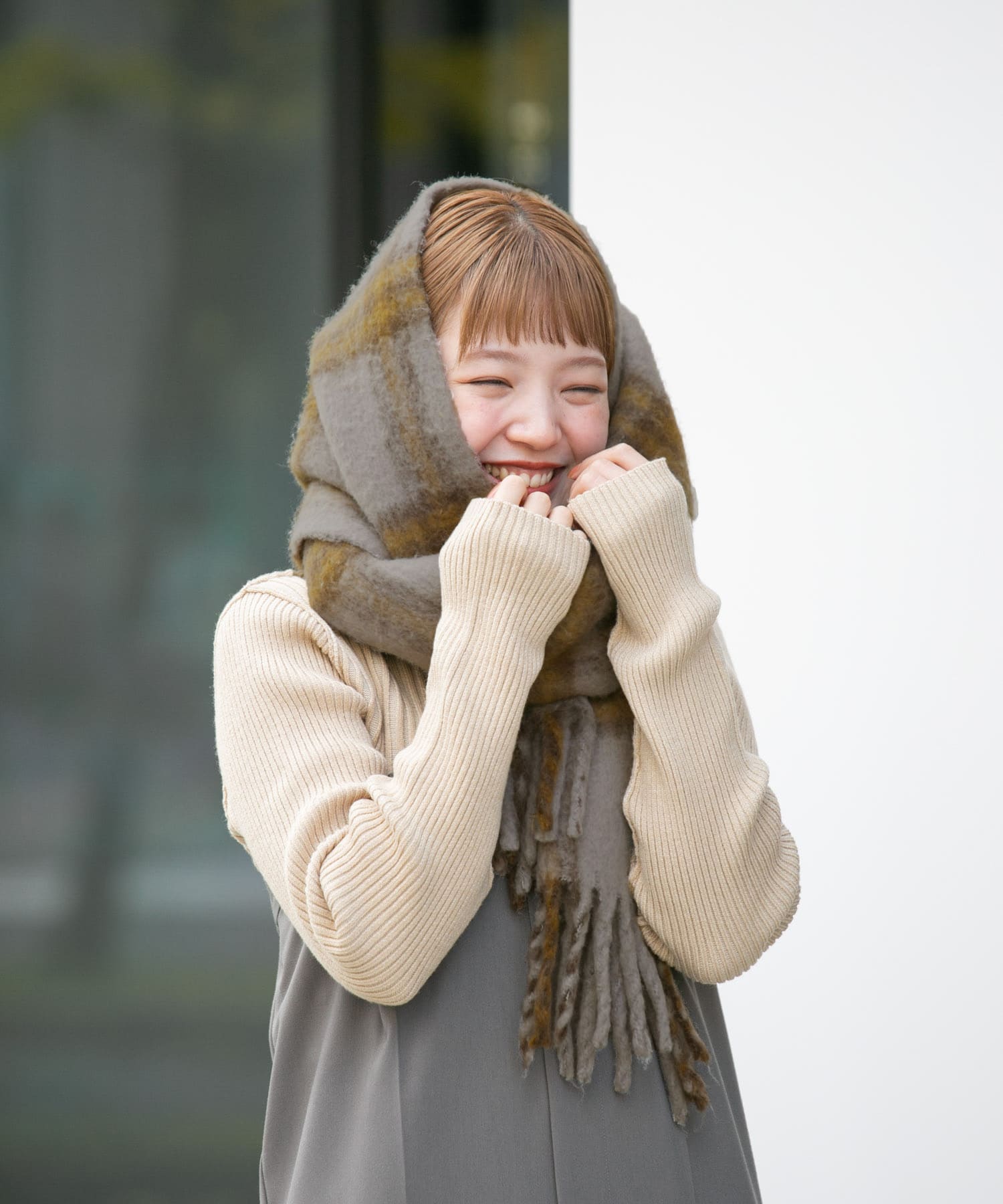 BIGフリンジチェックストール GRAY×MTD one