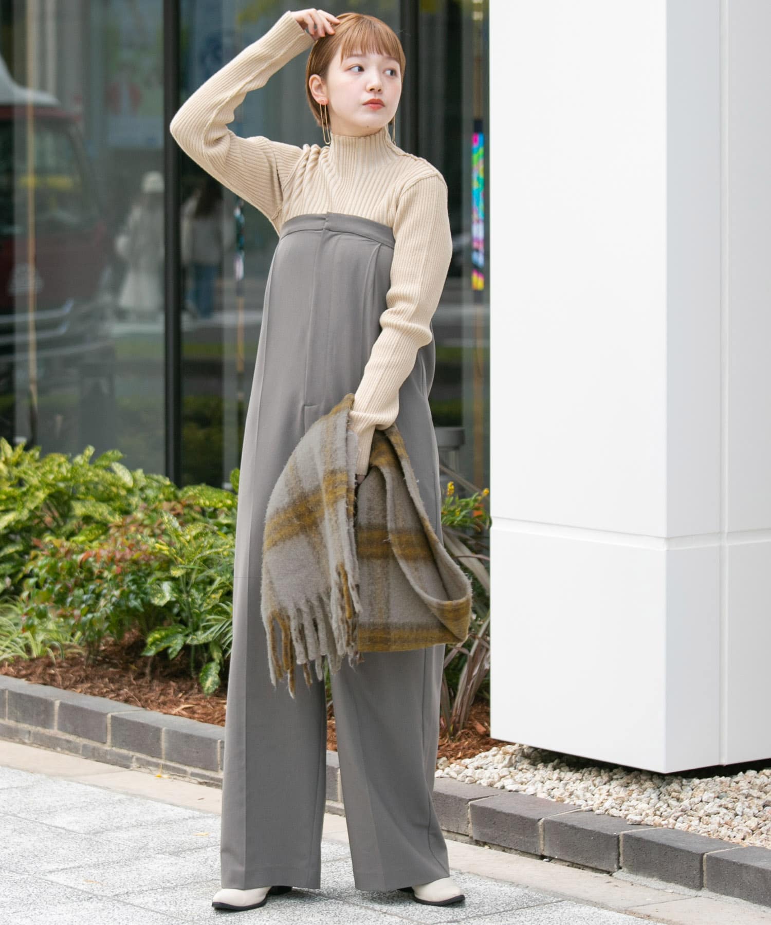 BIGフリンジチェックストール GRAY×MTD one