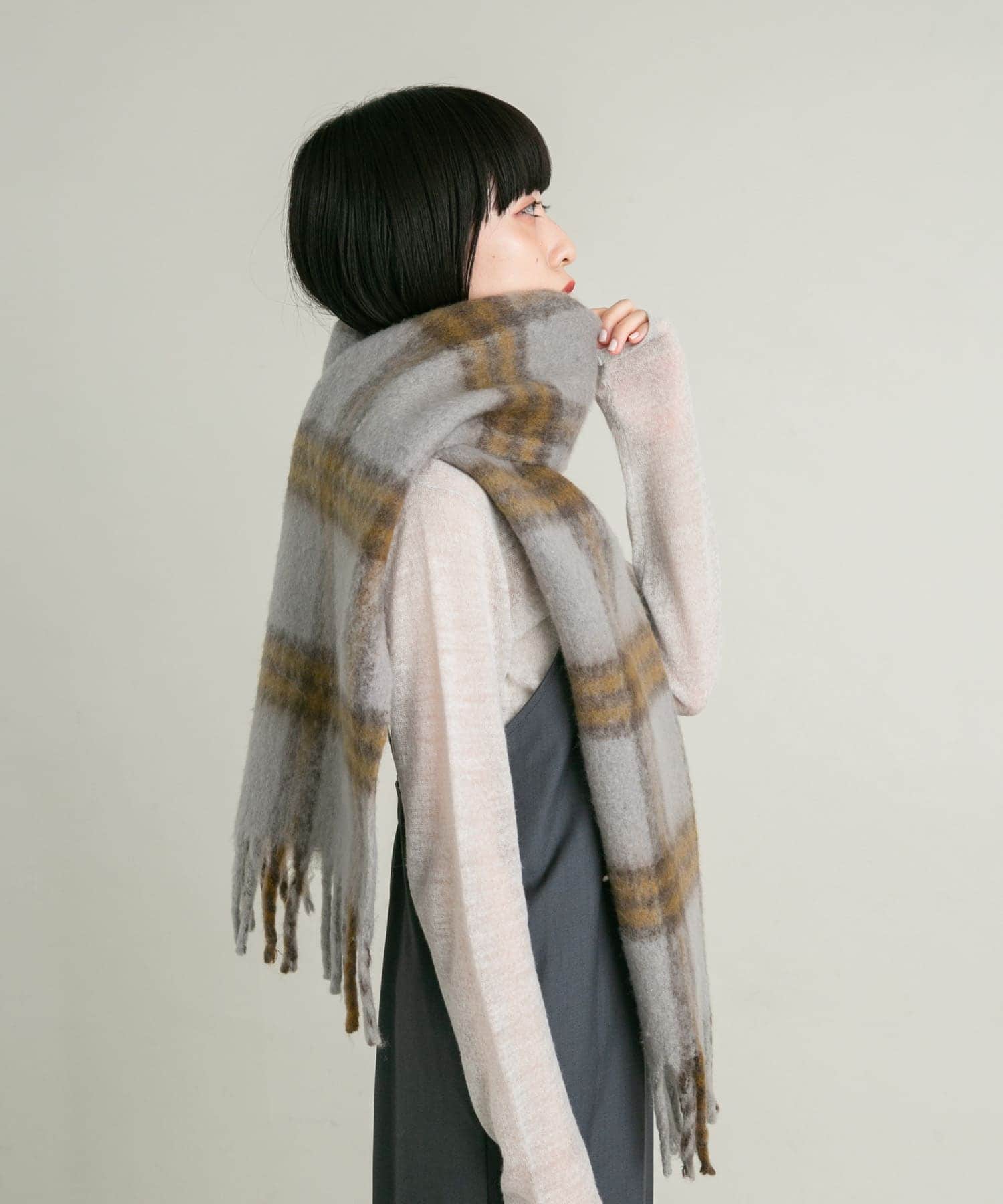 BIGフリンジチェックストール GRAY×MTD one