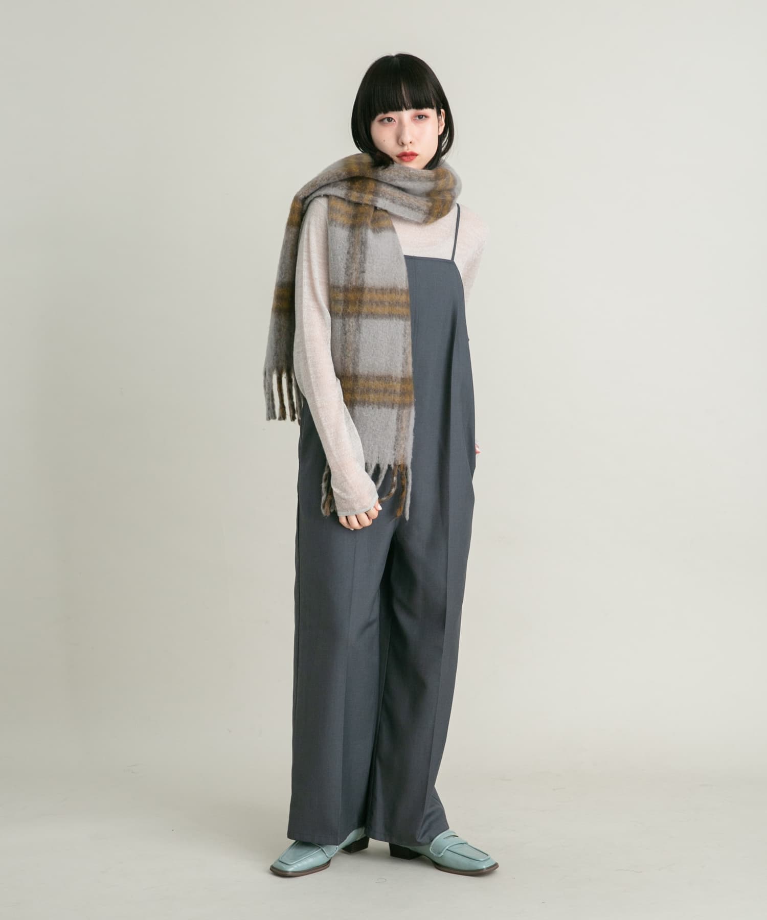 BIGフリンジチェックストール GRAY×MTD one
