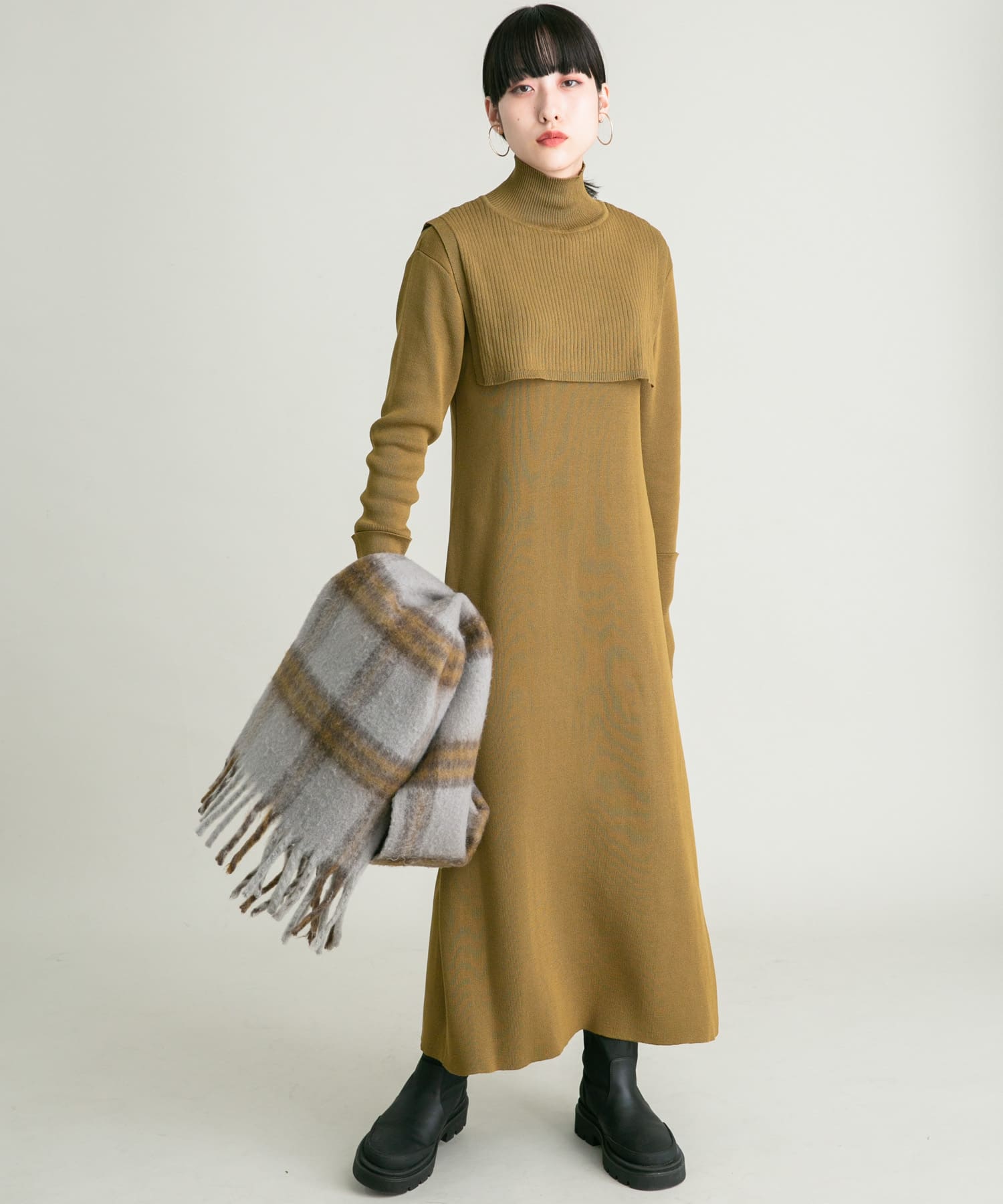 BIGフリンジチェックストール GRAY×MTD one