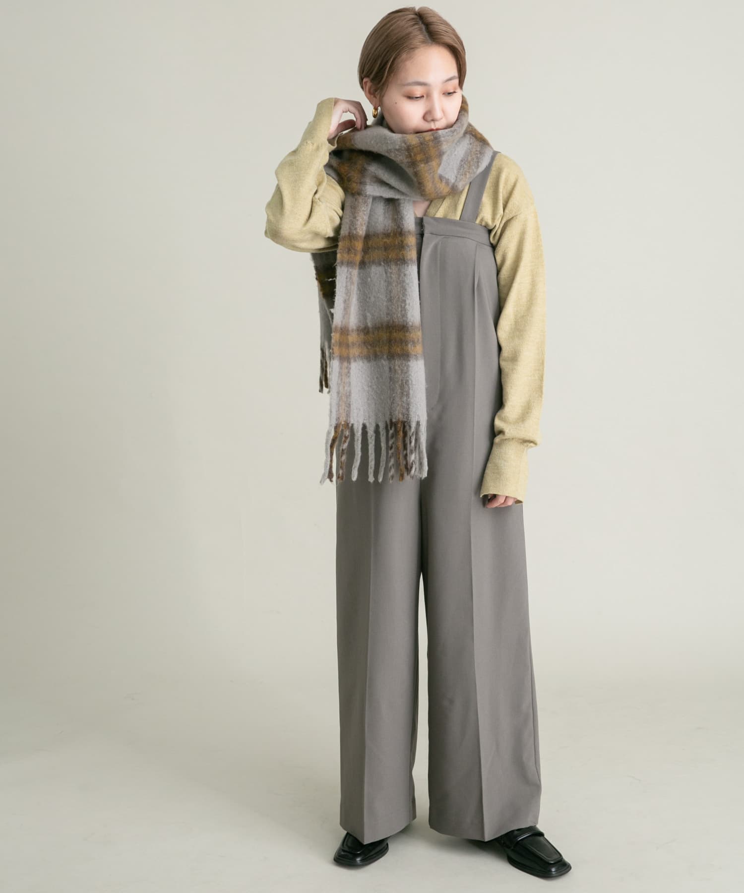 BIGフリンジチェックストール GRAY×MTD one