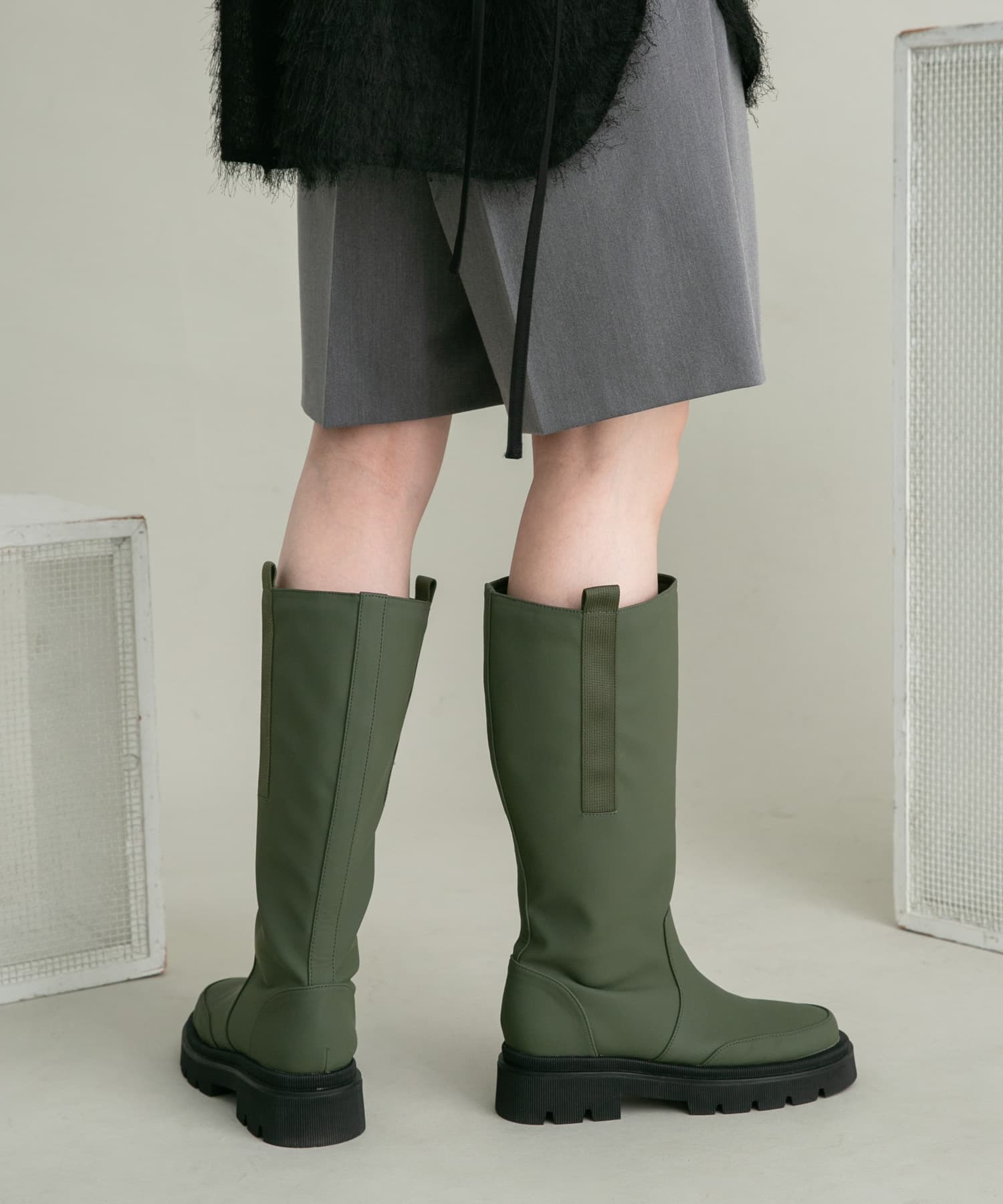 トラックソールロングブーツ KHAKI 22.5