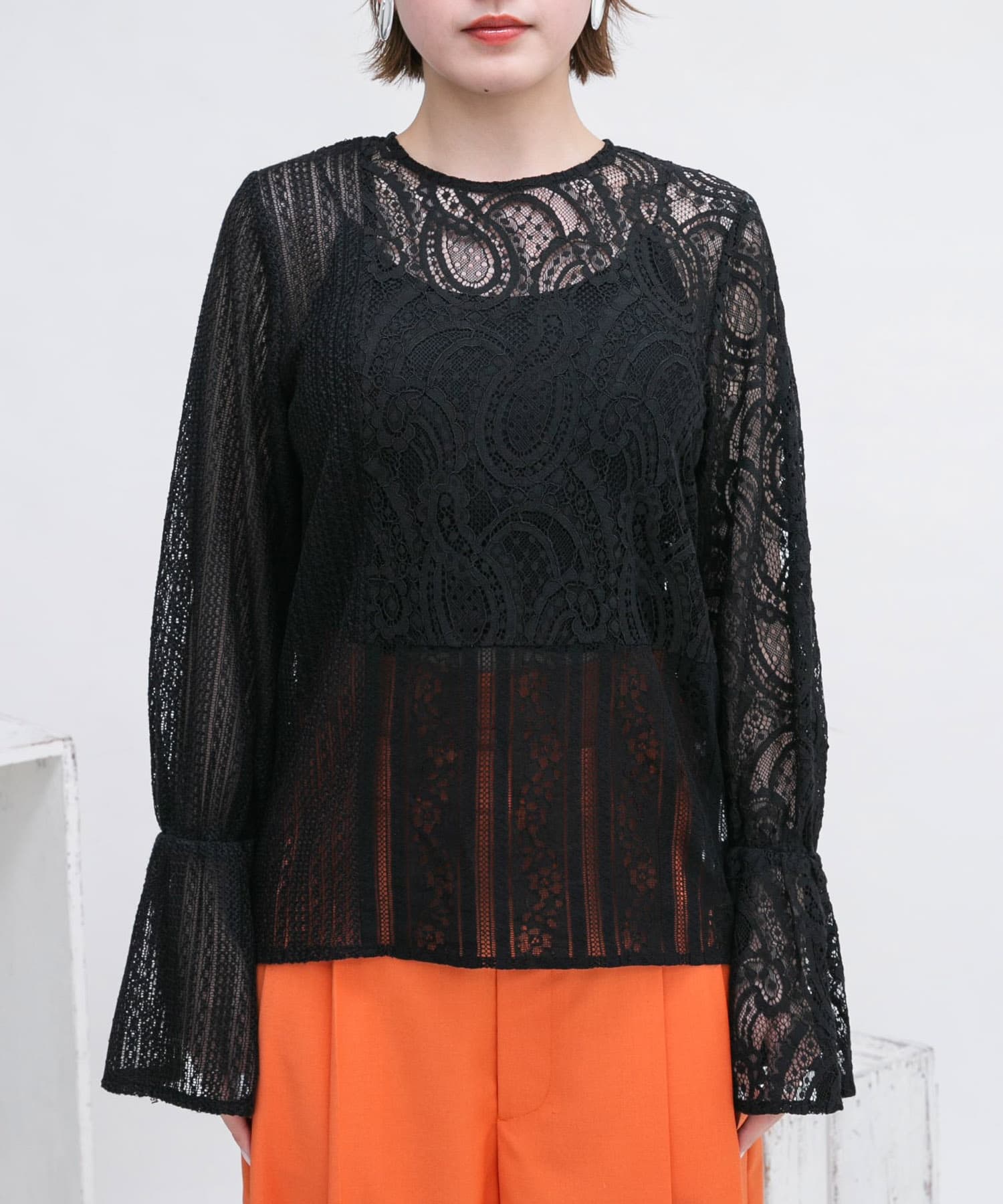 パッチワークレースブラウス BLACK one