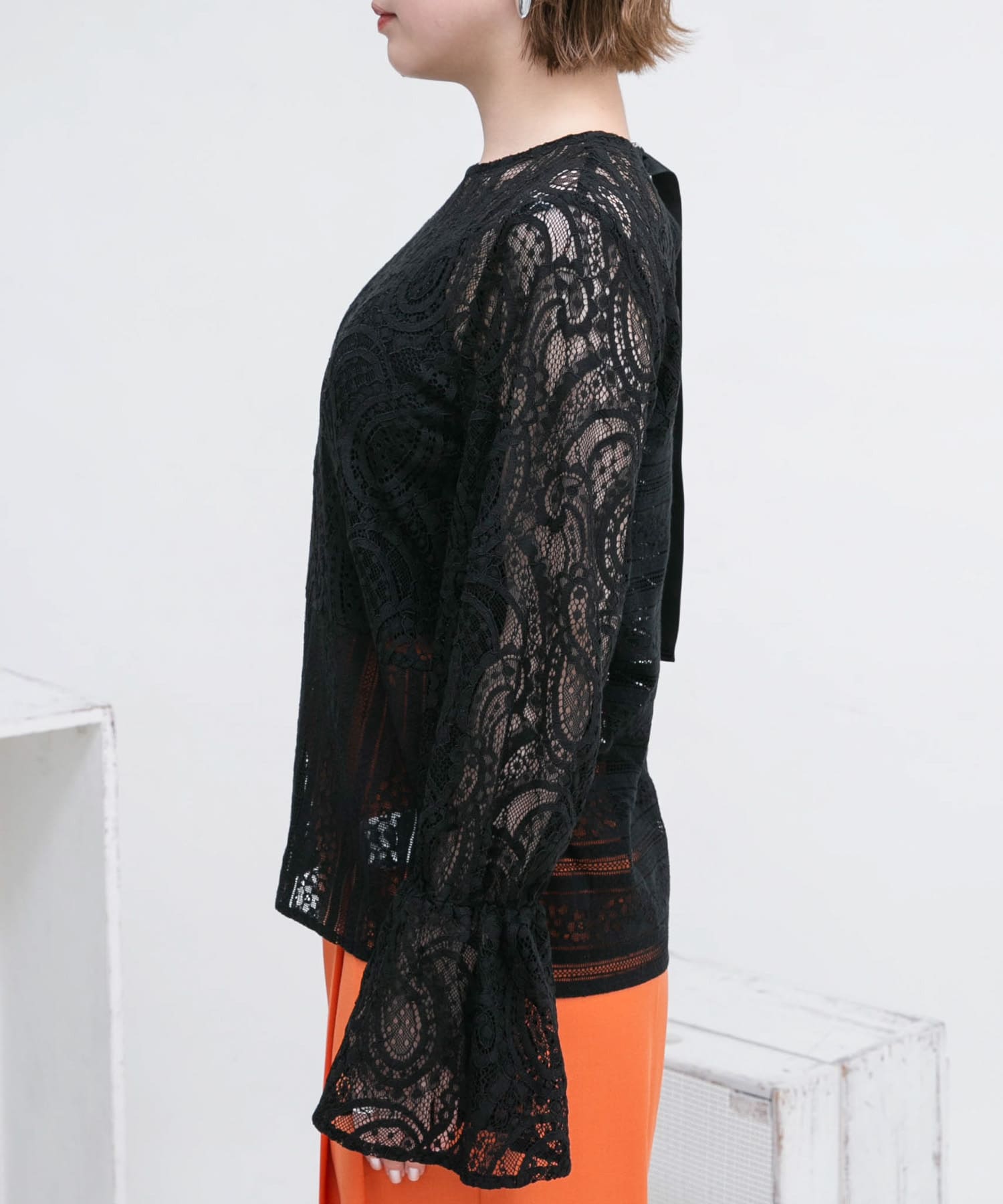 パッチワークレースブラウス BLACK one