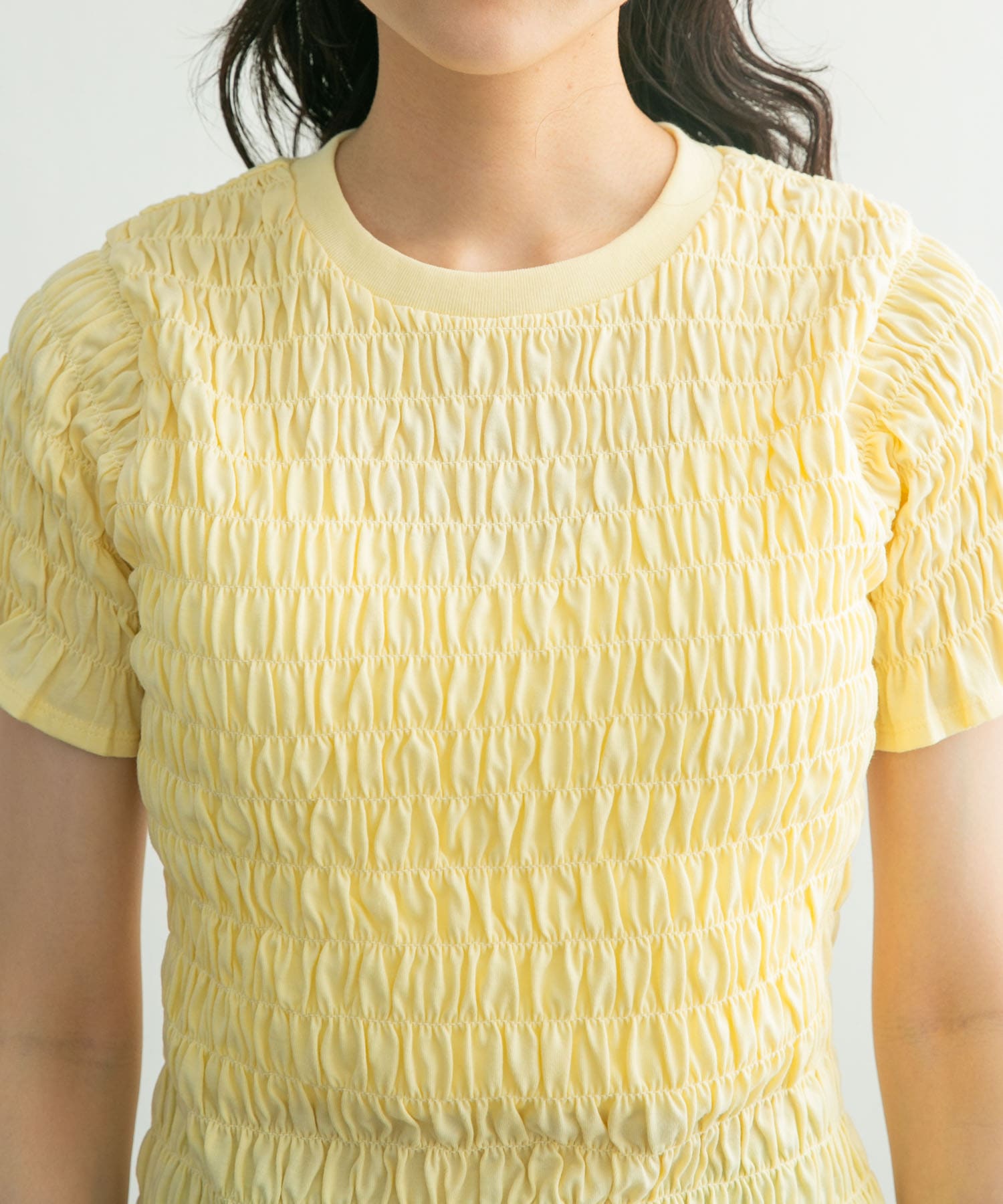 シャーリングプチフリルTEE YELLOW one