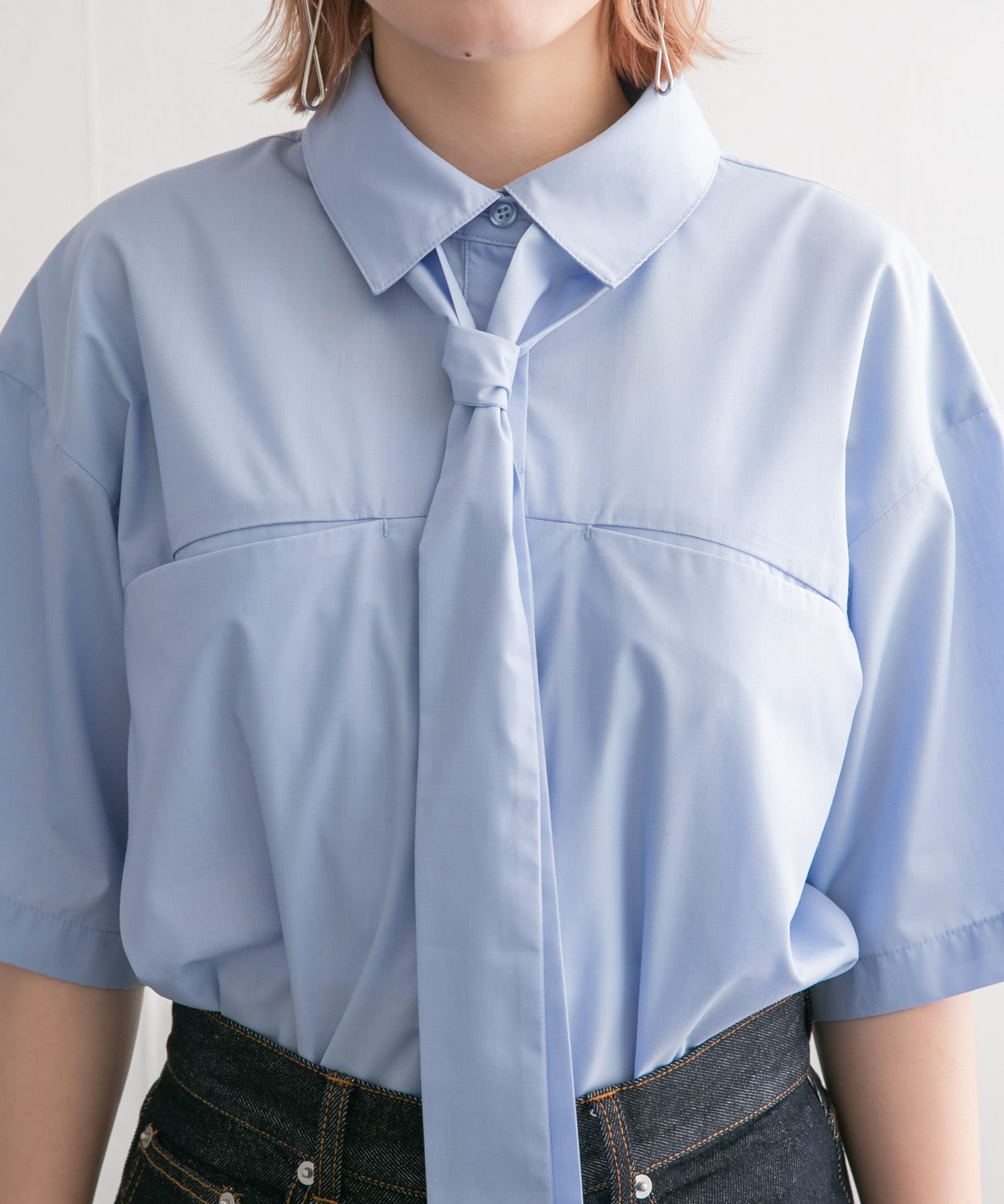 タイSETコクーンロングシャツ BLUE one