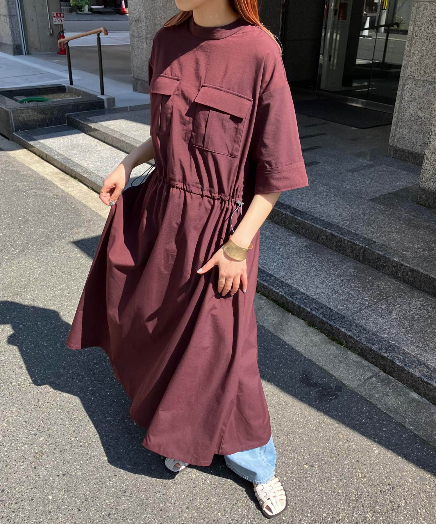 ポケットディティールウエストドロストワンピース