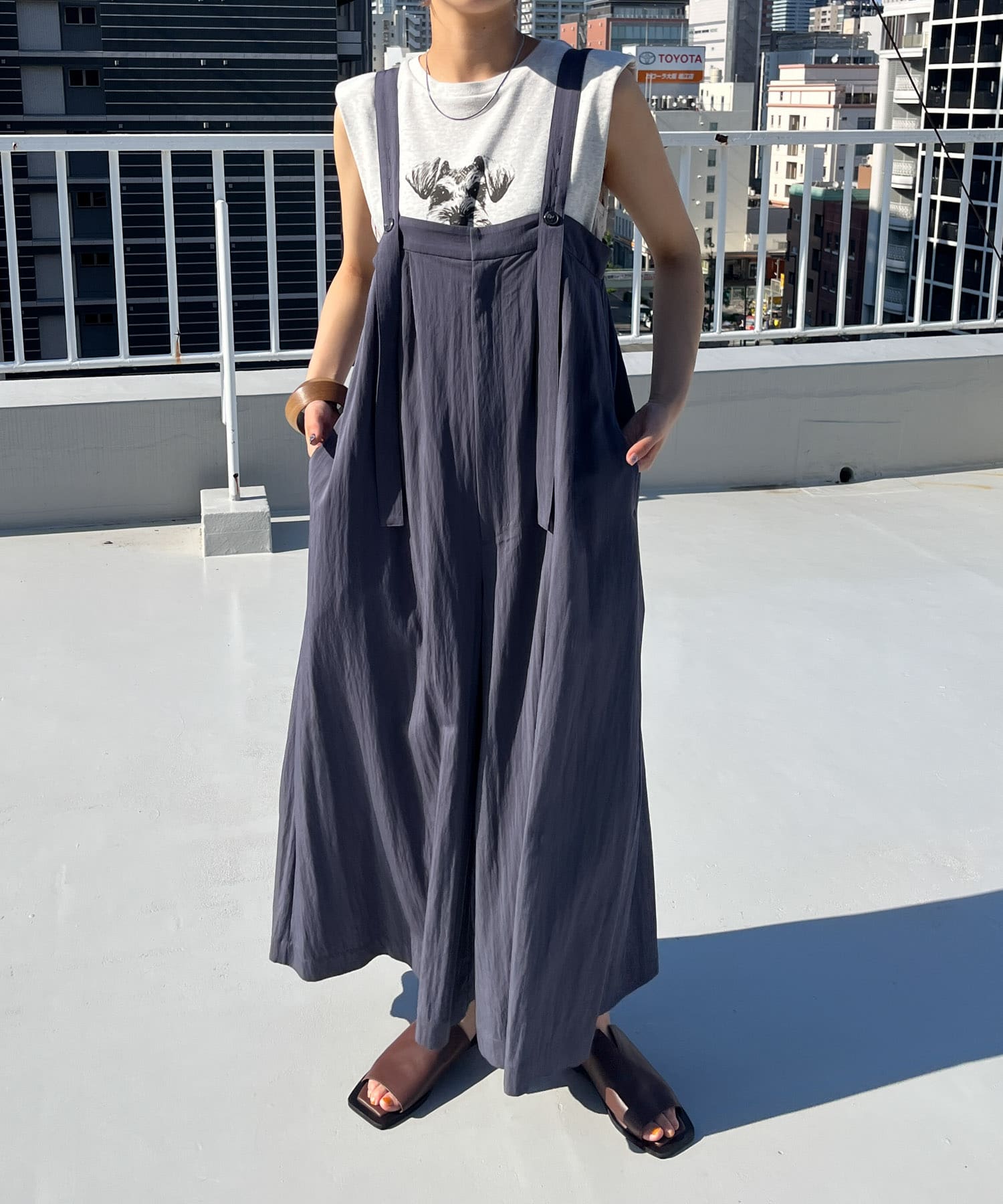 『2サイズ展開』オーバーストラップワイドサロペット