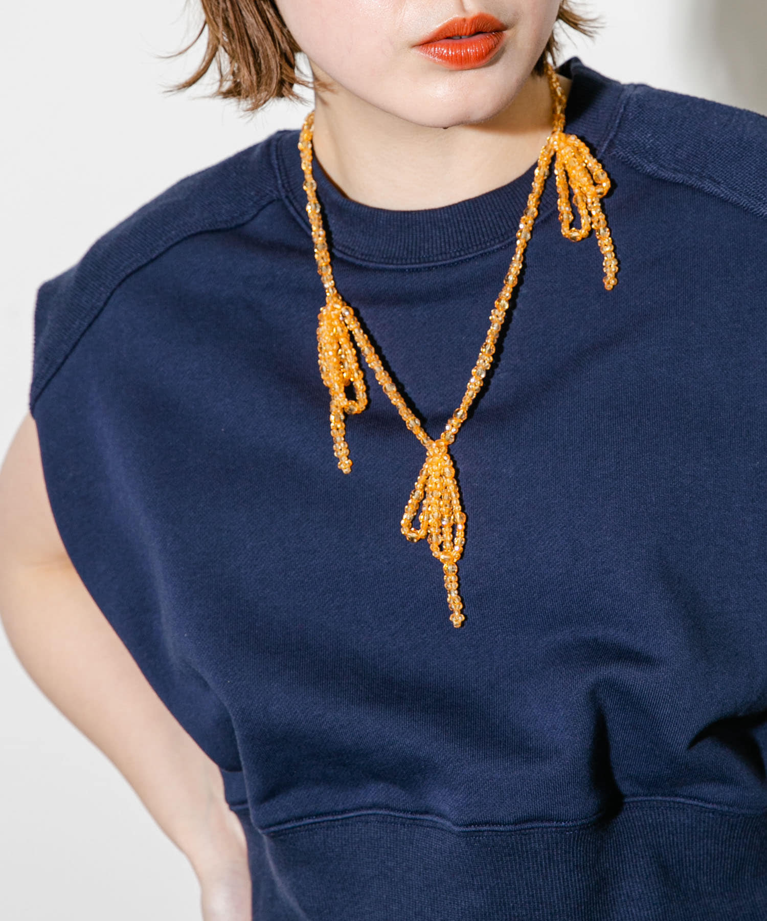 リボンビーズネックレス ORANGE one