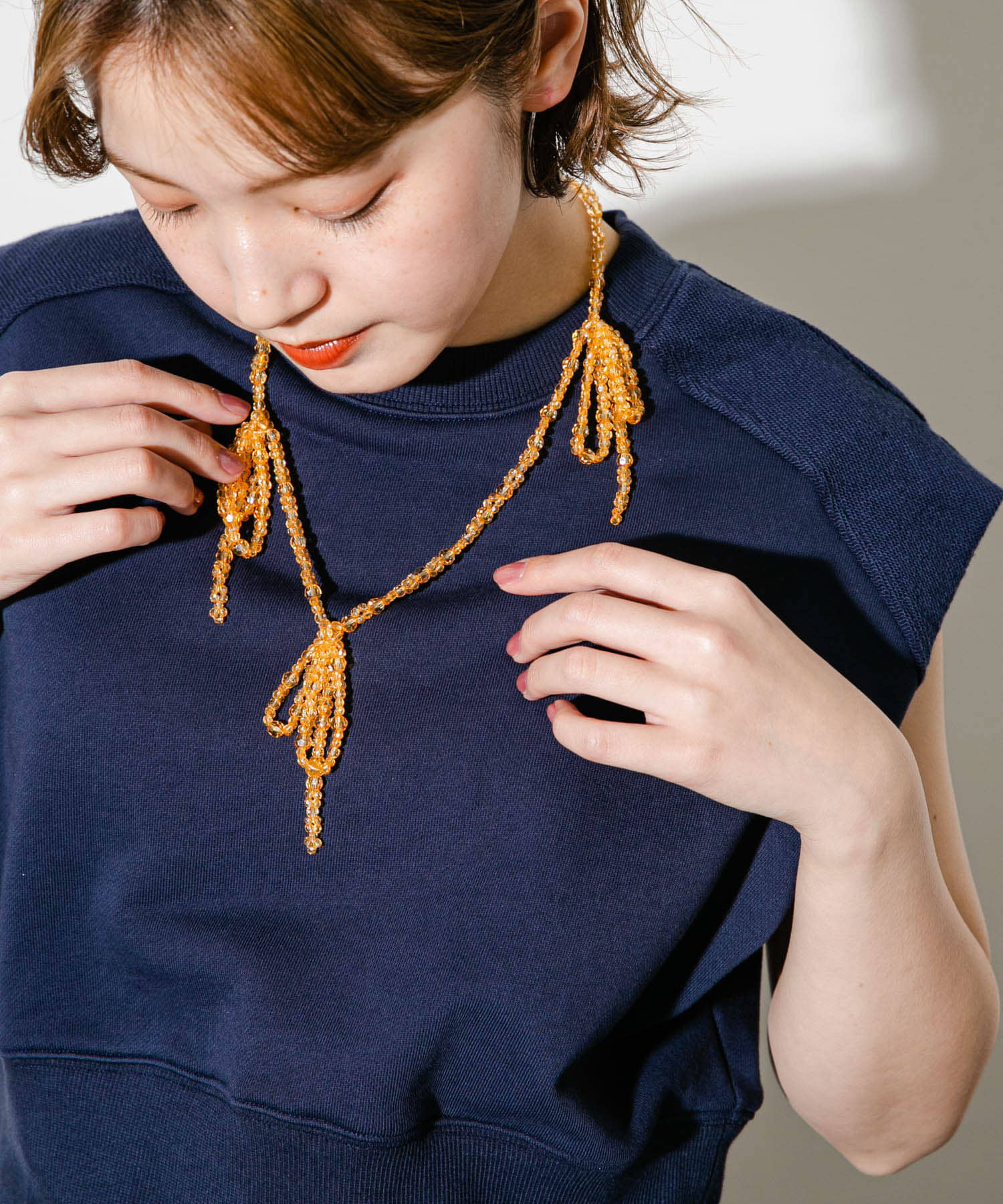 リボンビーズネックレス ORANGE one