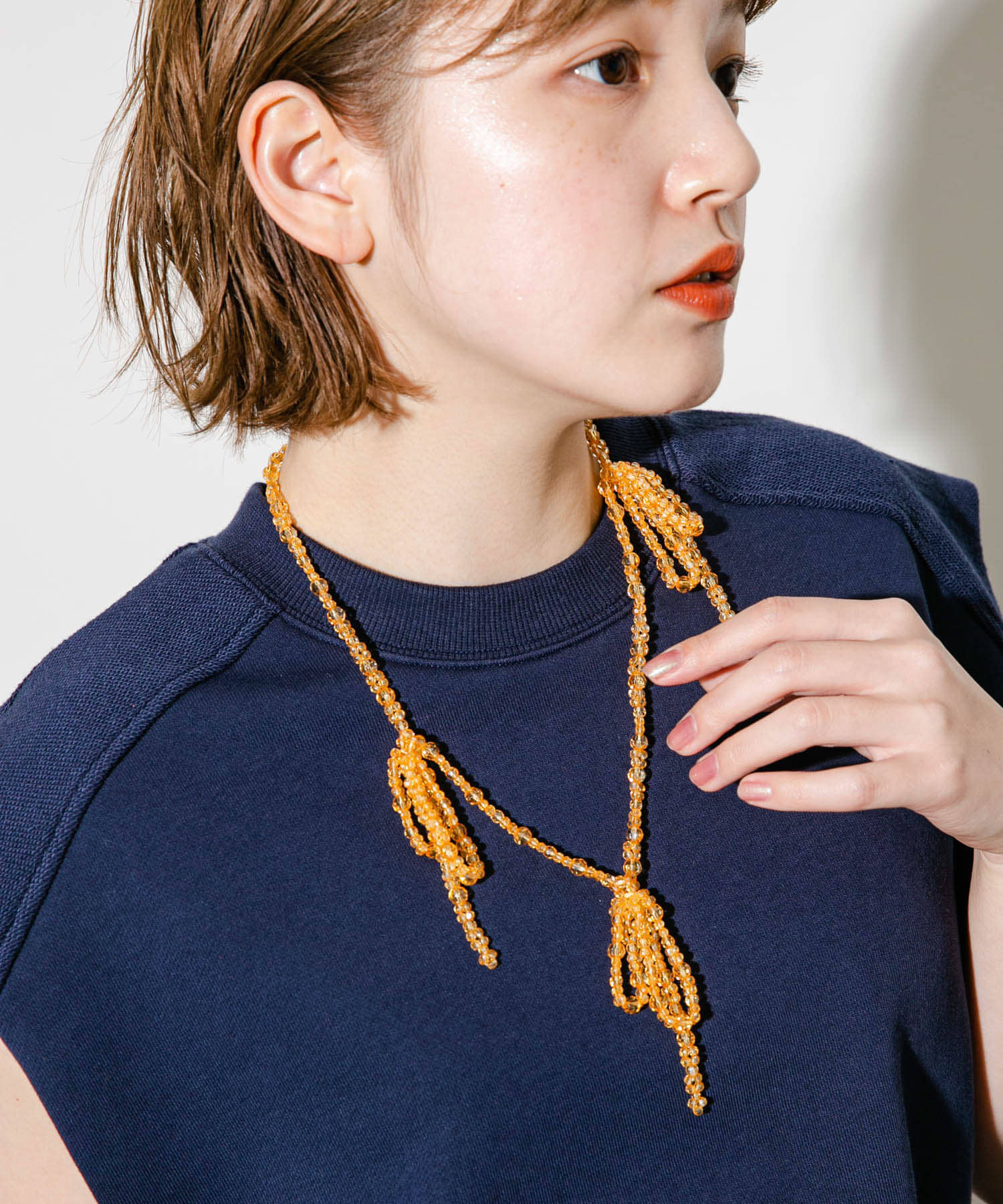 リボンビーズネックレス ORANGE one