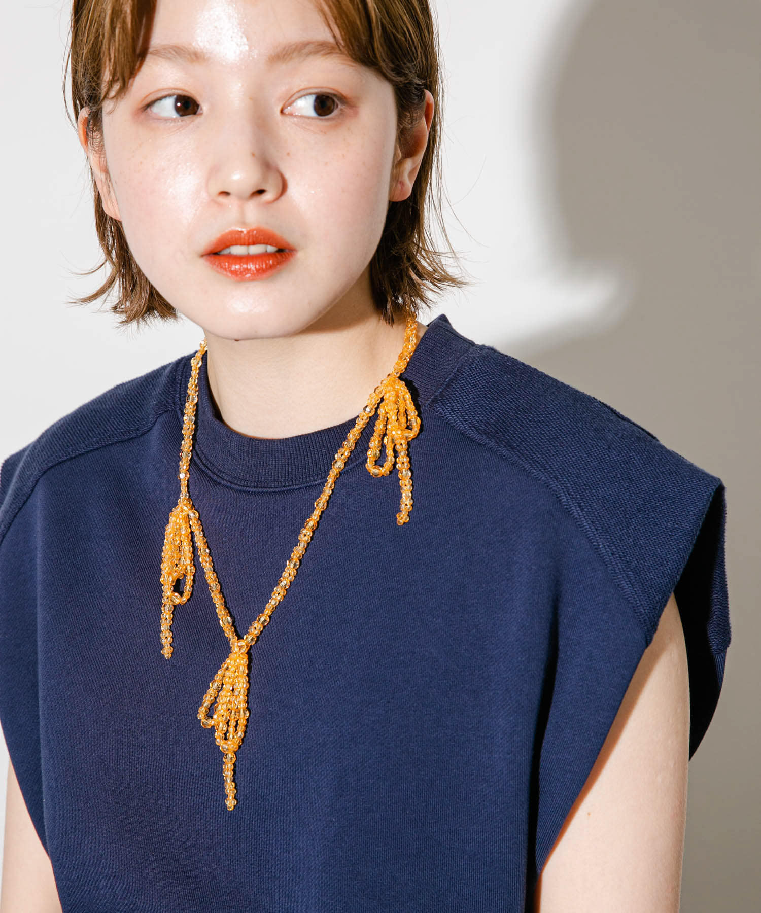 リボンビーズネックレス ORANGE one