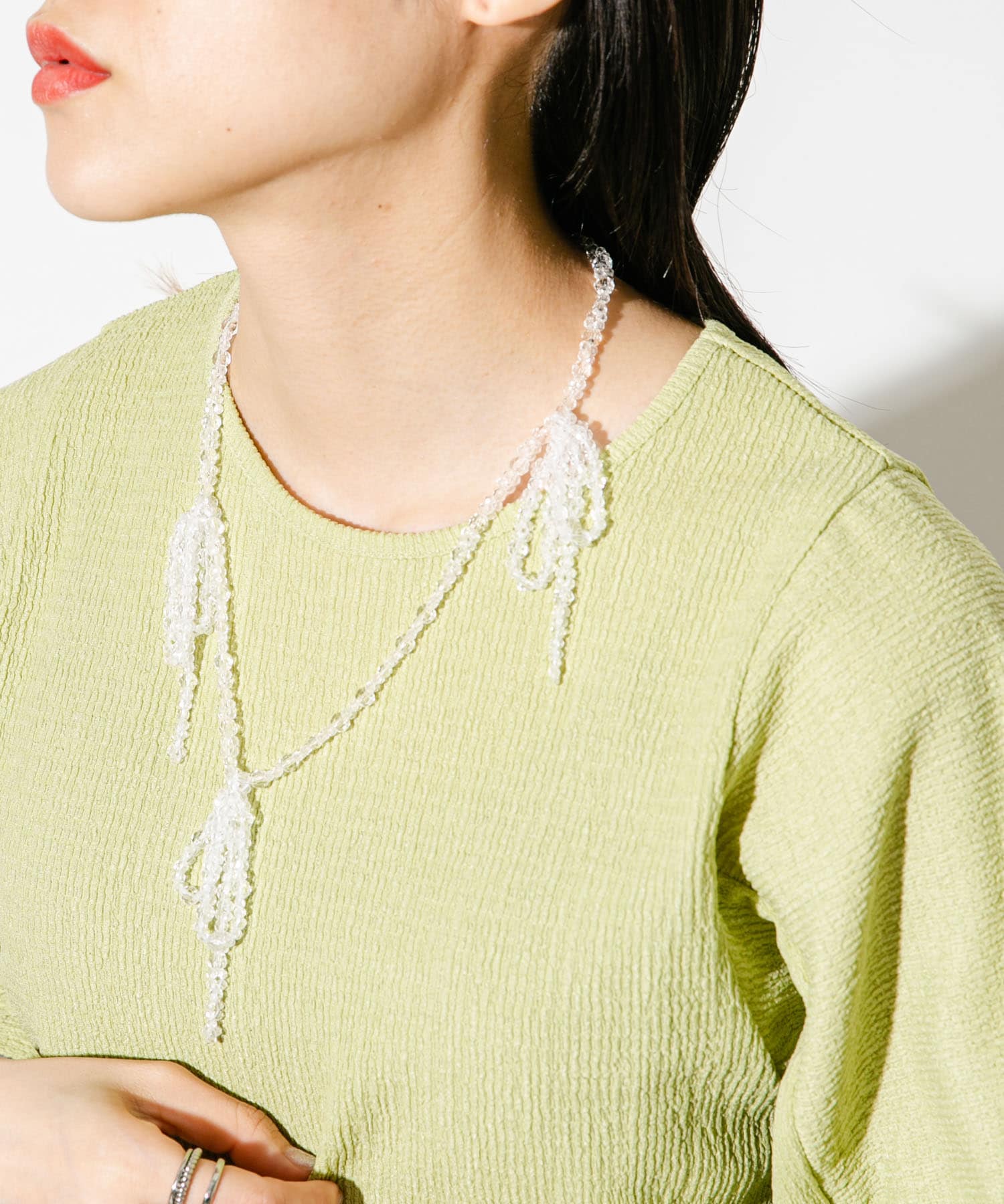 リボンビーズネックレス CLEAR one